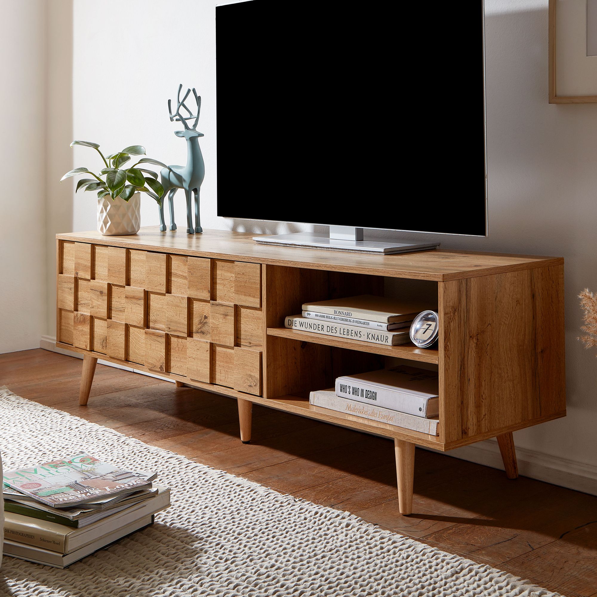 Credenza in legno rovere decoro 160x51x40 cm comò tv a due ante