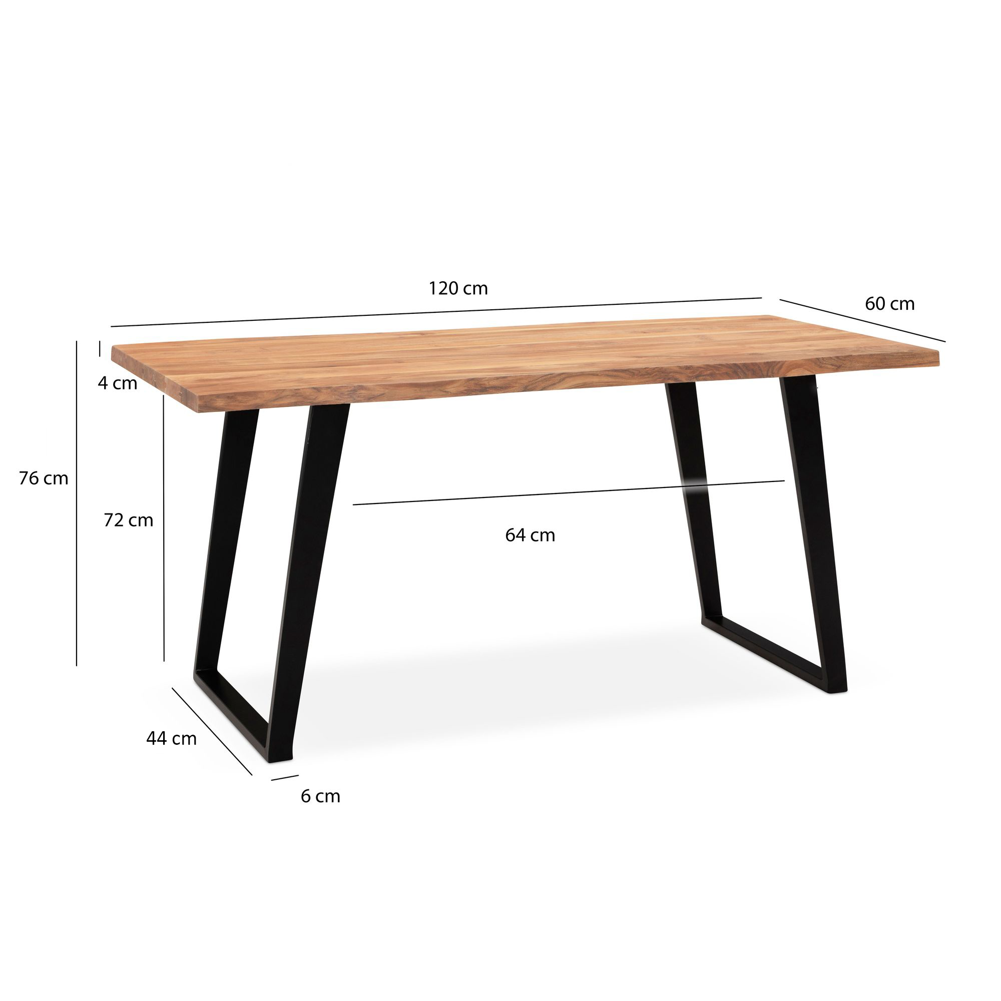 Tavolo da pranzo 120x60x76 cm tavolo da pranzo in legno massello di acacia / metallo bordo albero, tavolo da cucina massiccio con gambe a u in nero, tavolo da pranzo in legno tavolo da pranzo rettangolare