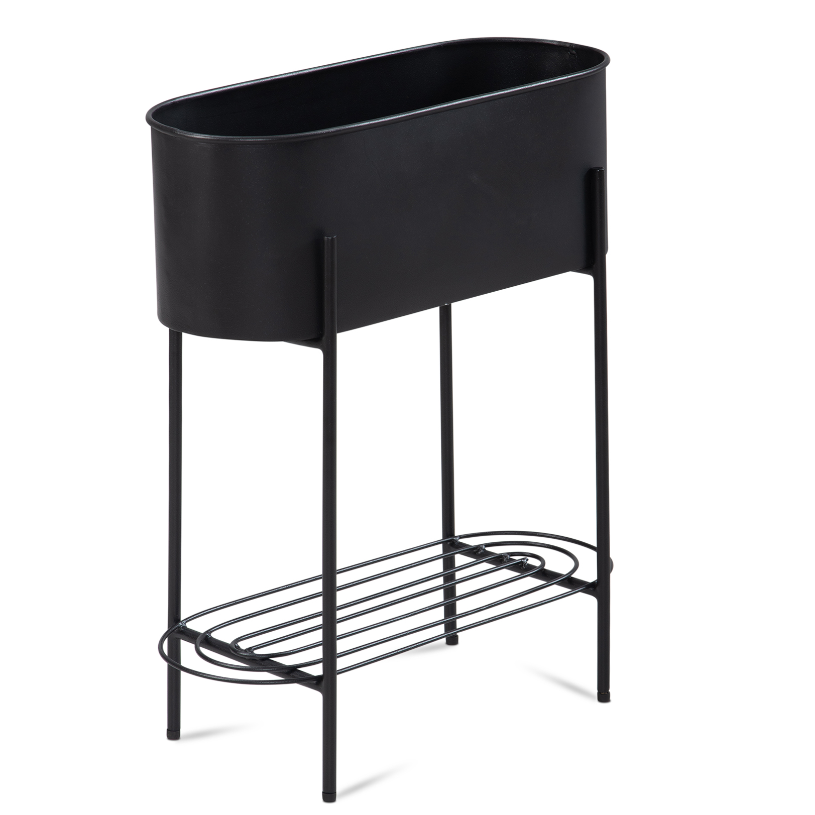 Fioriera in metallo 51x65x22 cm vaso per piante nero con telaio e ripiano