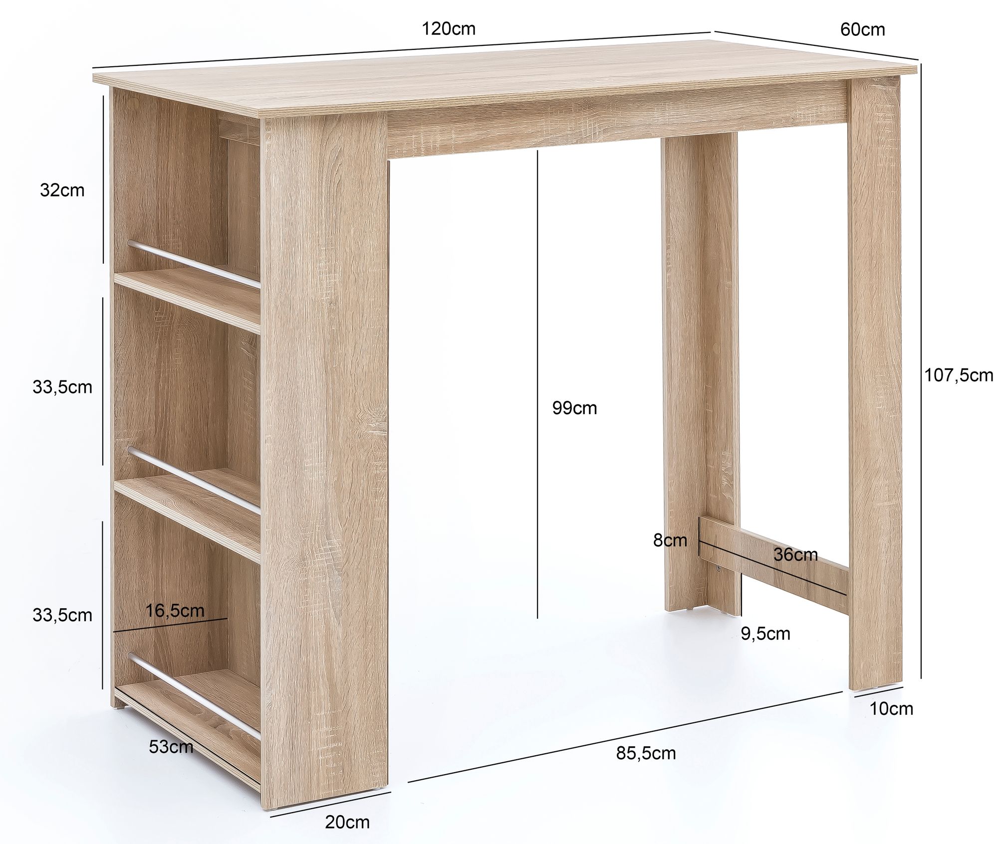 Wl5.733 sonoma 120 x 107,5 x 60 cm tavolo da bar tavolo da cucina in legno