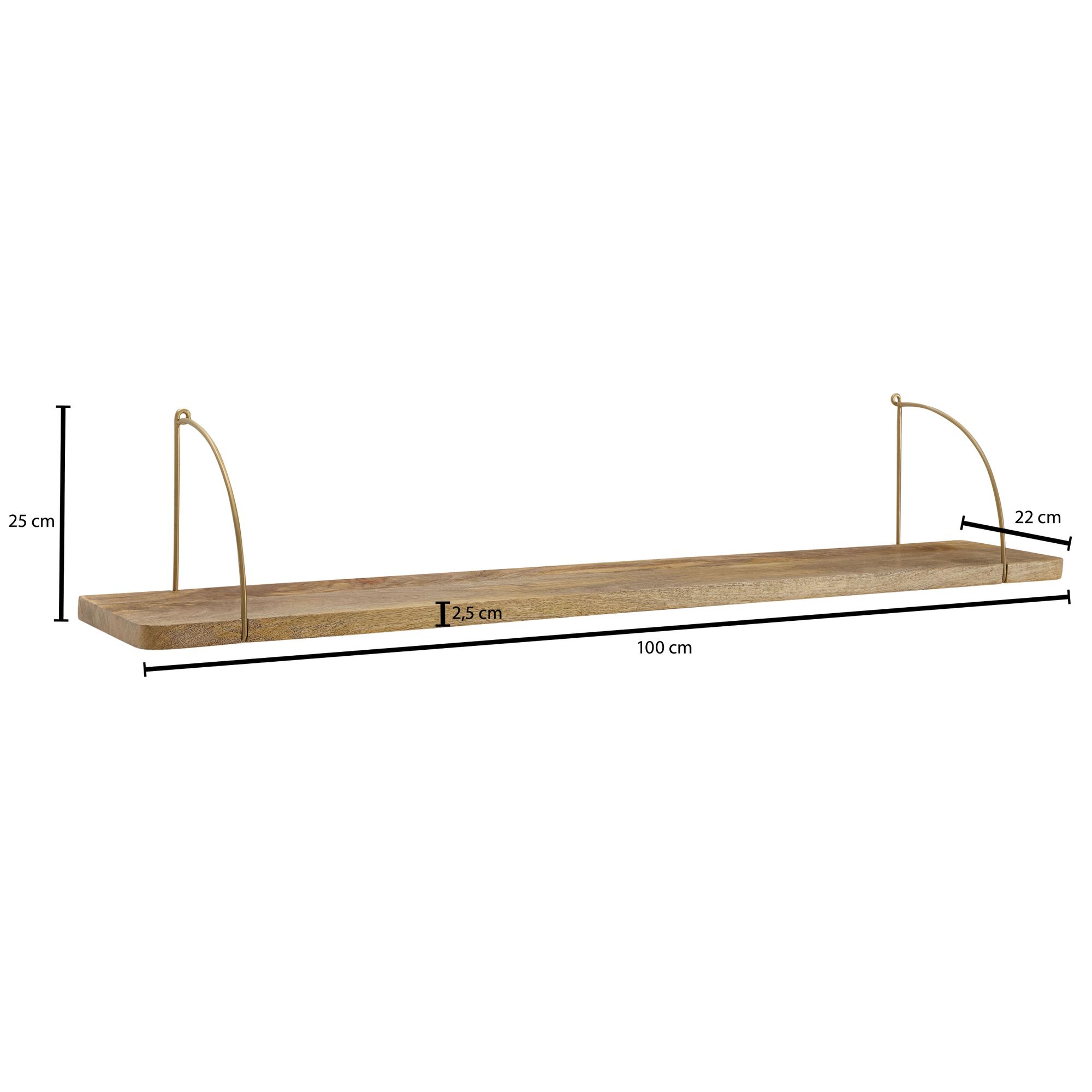 Mensola da muro 100x25x22 cm legno massello di mango e metallo