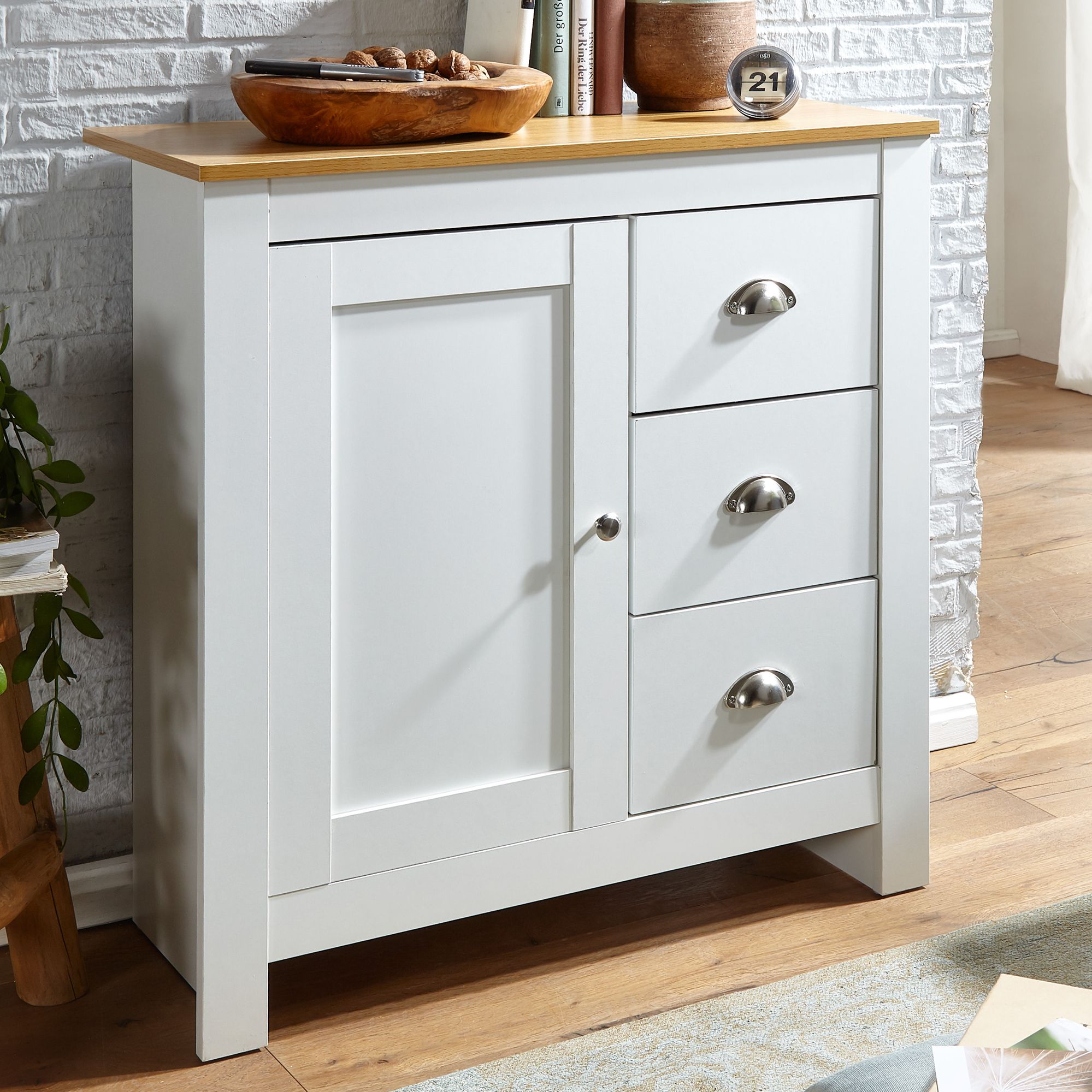 Credenza con 3 cassetti 79x81x35 cm cassettiera bianco/rovere moderno