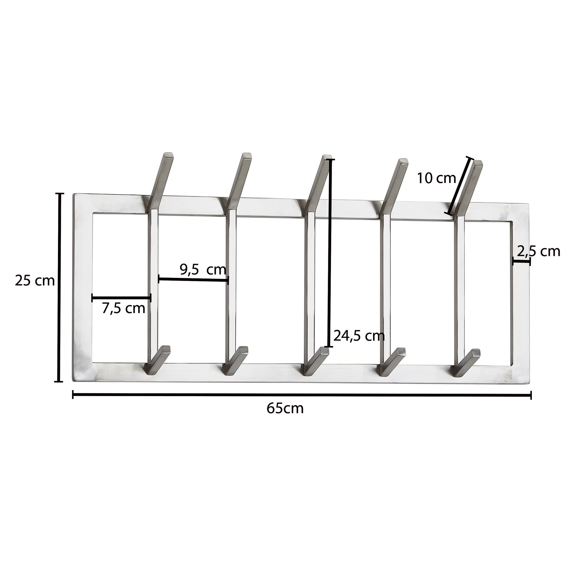 Appendiabiti da parete metallo argento 65x30x10 cm appendiabiti design da ingresso acciaio