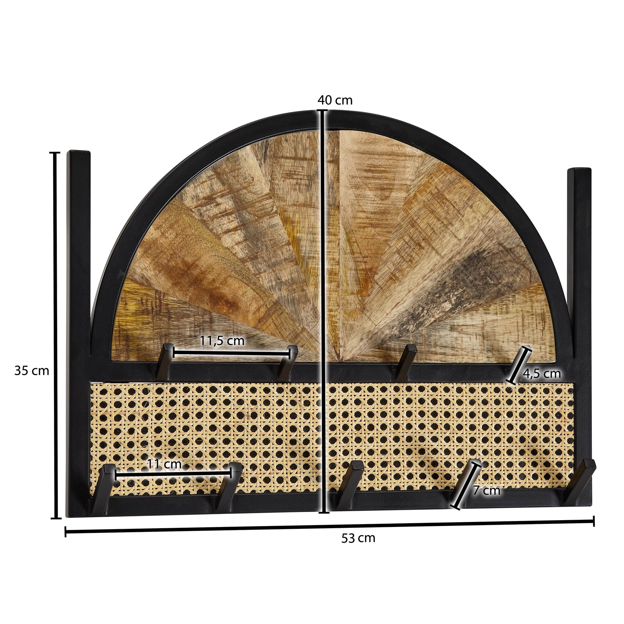 Appendiabiti da parete legno massello rattan 53x40x7,5 cm marrone