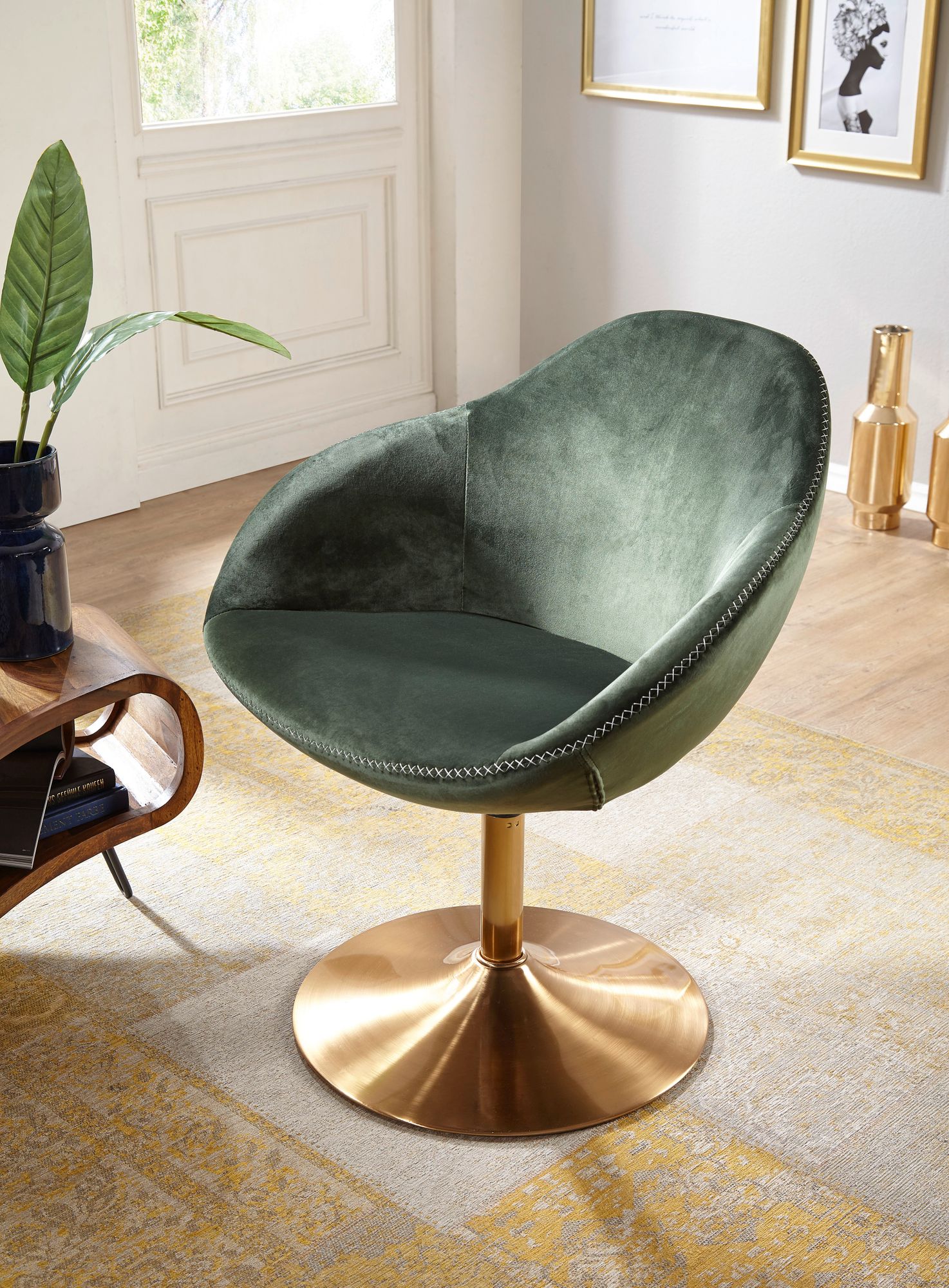 Chair sarin velluto verde / oro 70x79x70 cm sedia girevole design