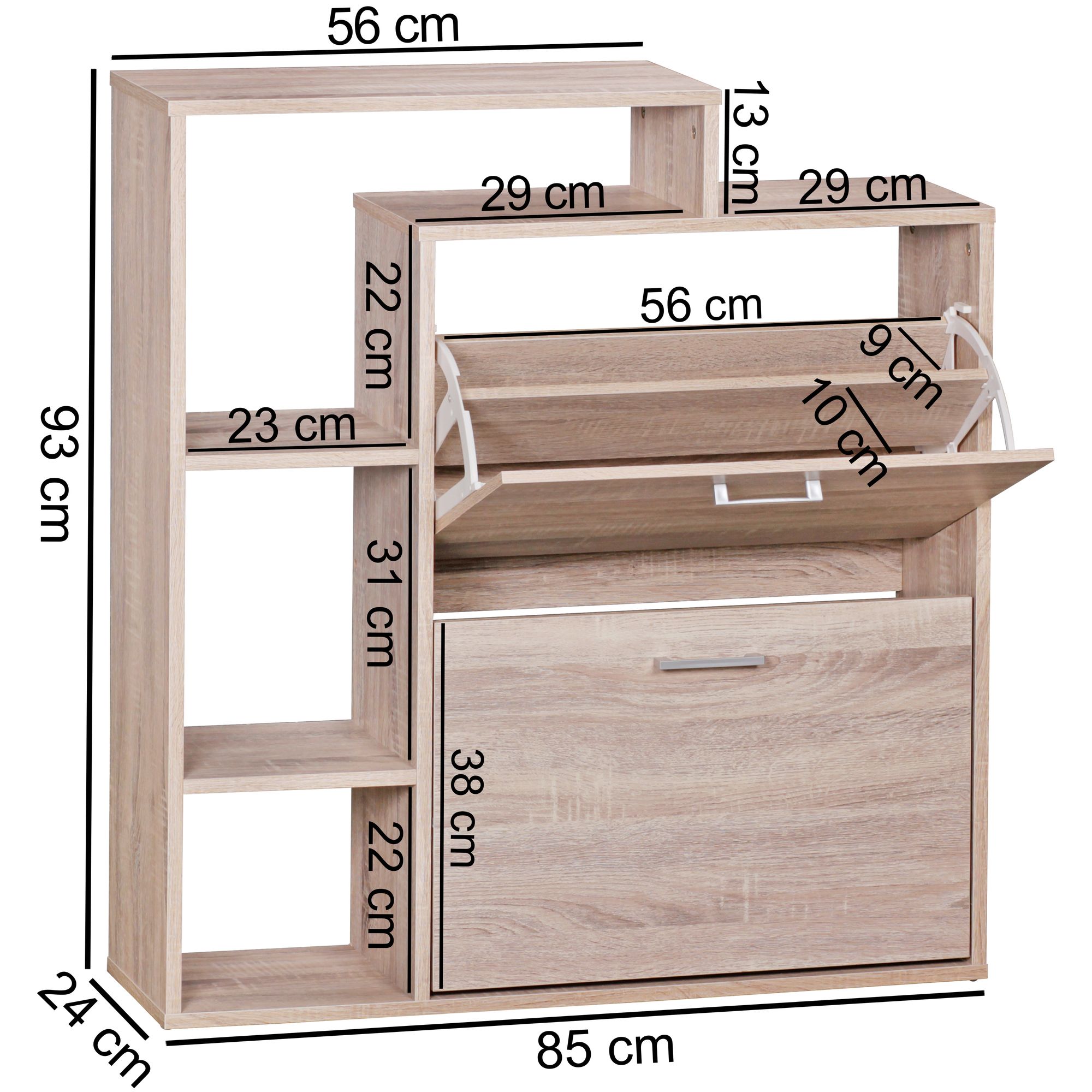 Scarpiera a 2 scomparti per la piegatura scarpa cassettone 85x93 cm cremagliera del pattino per 12 paia di scarpe comò ribaltabile moderno