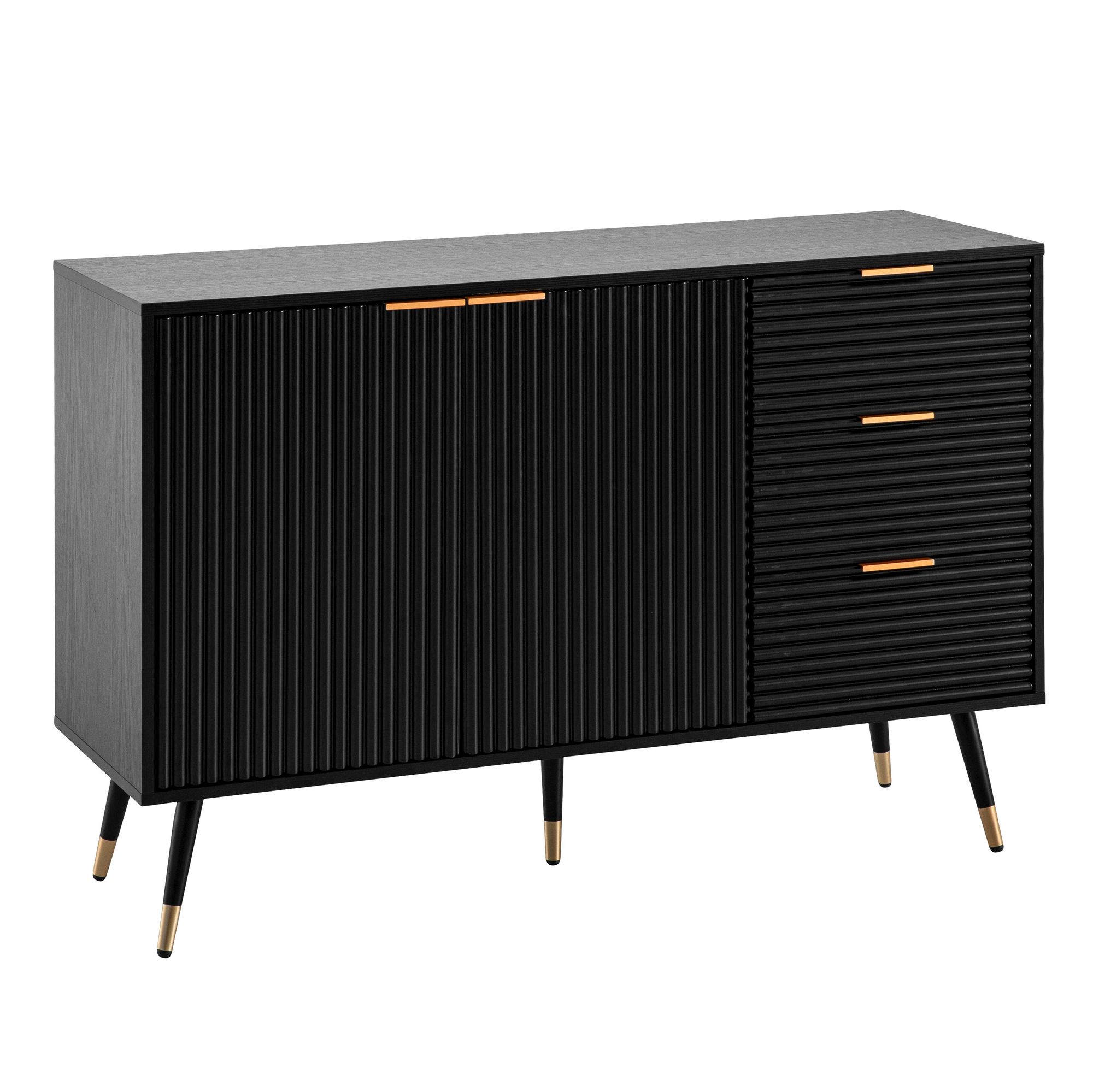 Credenza 120x80x40 cm credenza nera con decoro in rovere, cassettiera con ante e cassetti, cassettiera mobile da ingresso moderna, mobile da soggiorno gambe in metallo