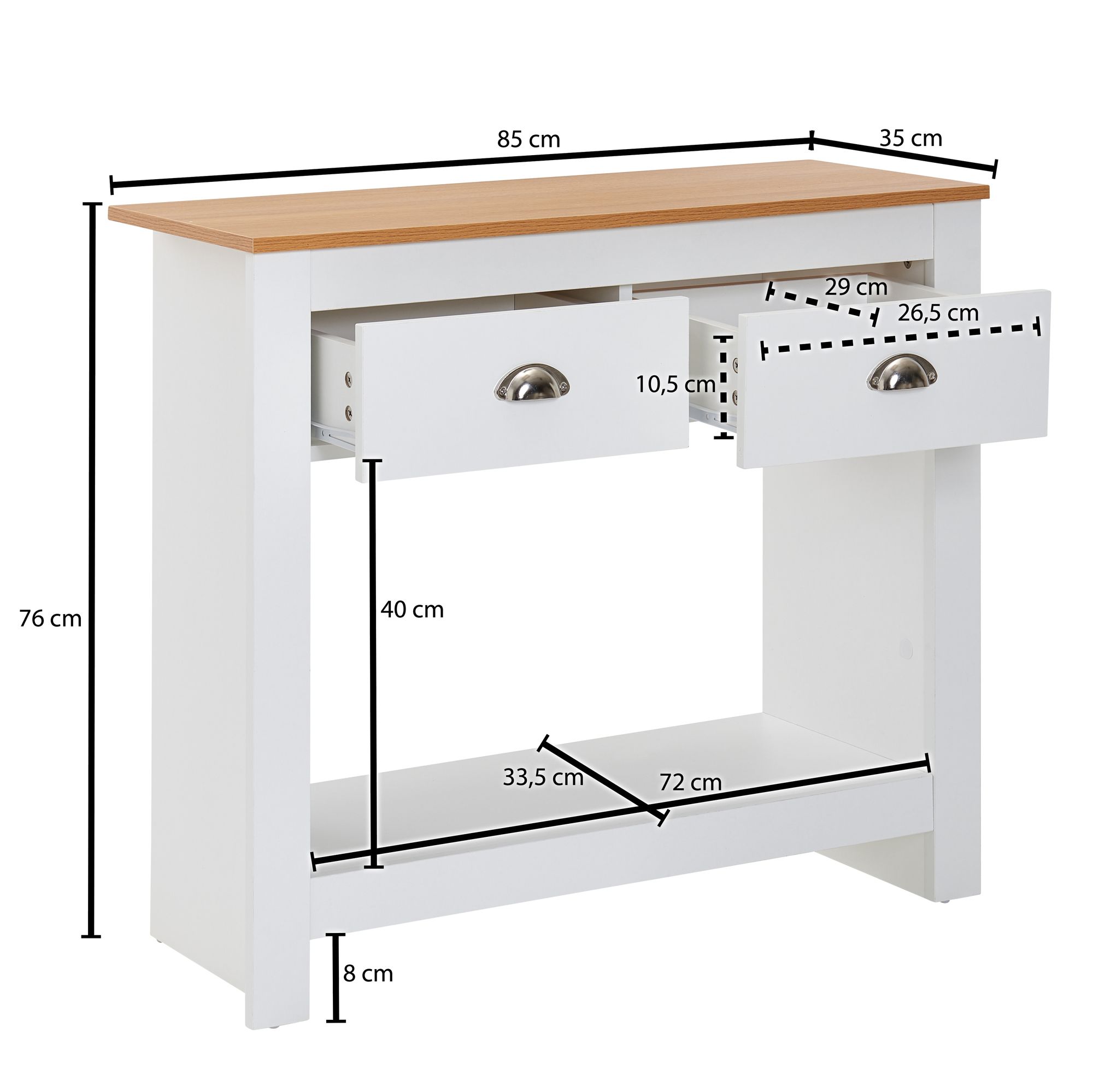 Consolle 85x35x76 cm bianco / rovere credenza design moderno stretto