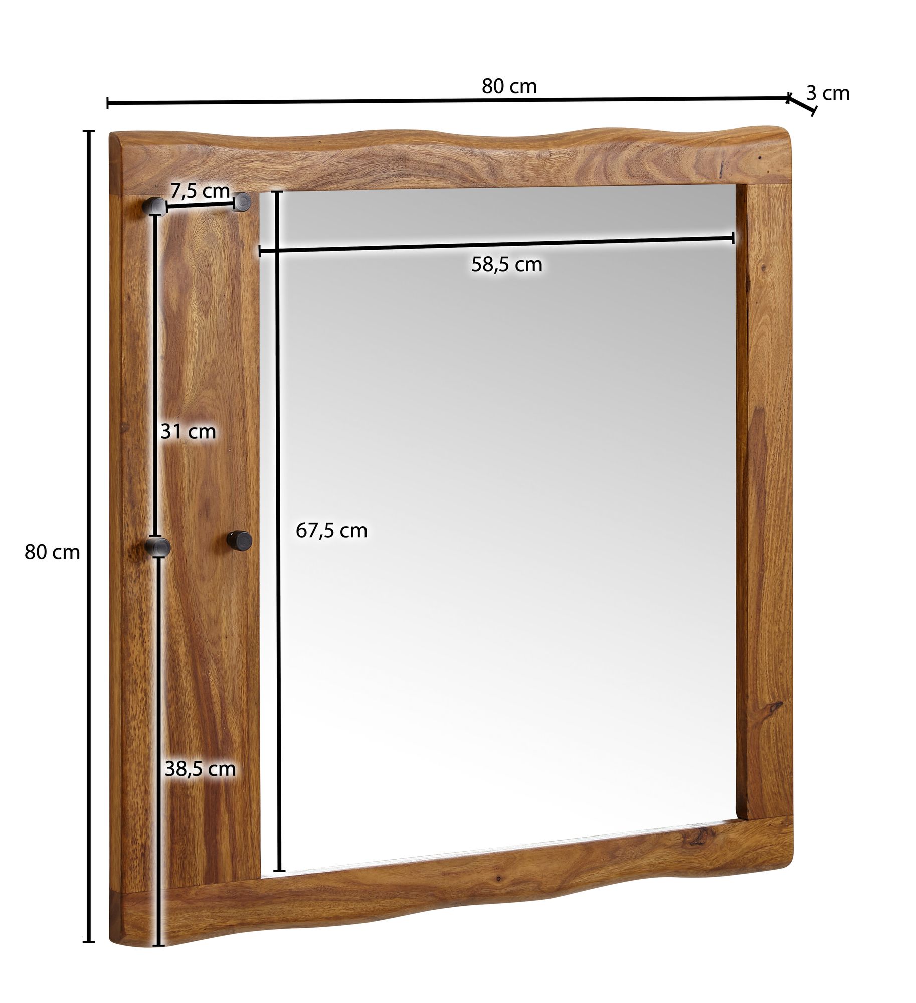 Grande specchio da ingresso legno massello di sheesham 80x80x3 cm