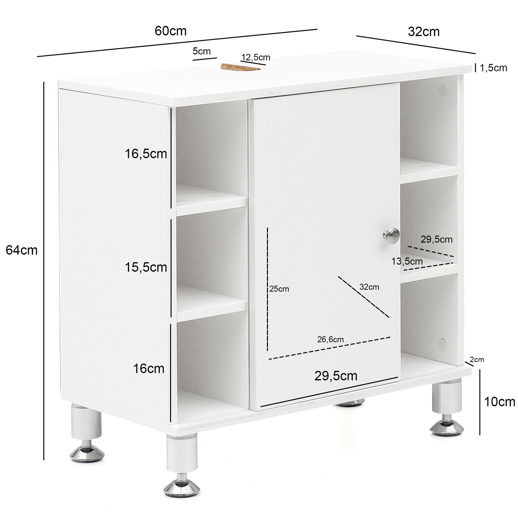 60 x 64 x 32 cm mobile bagno bianco con anta