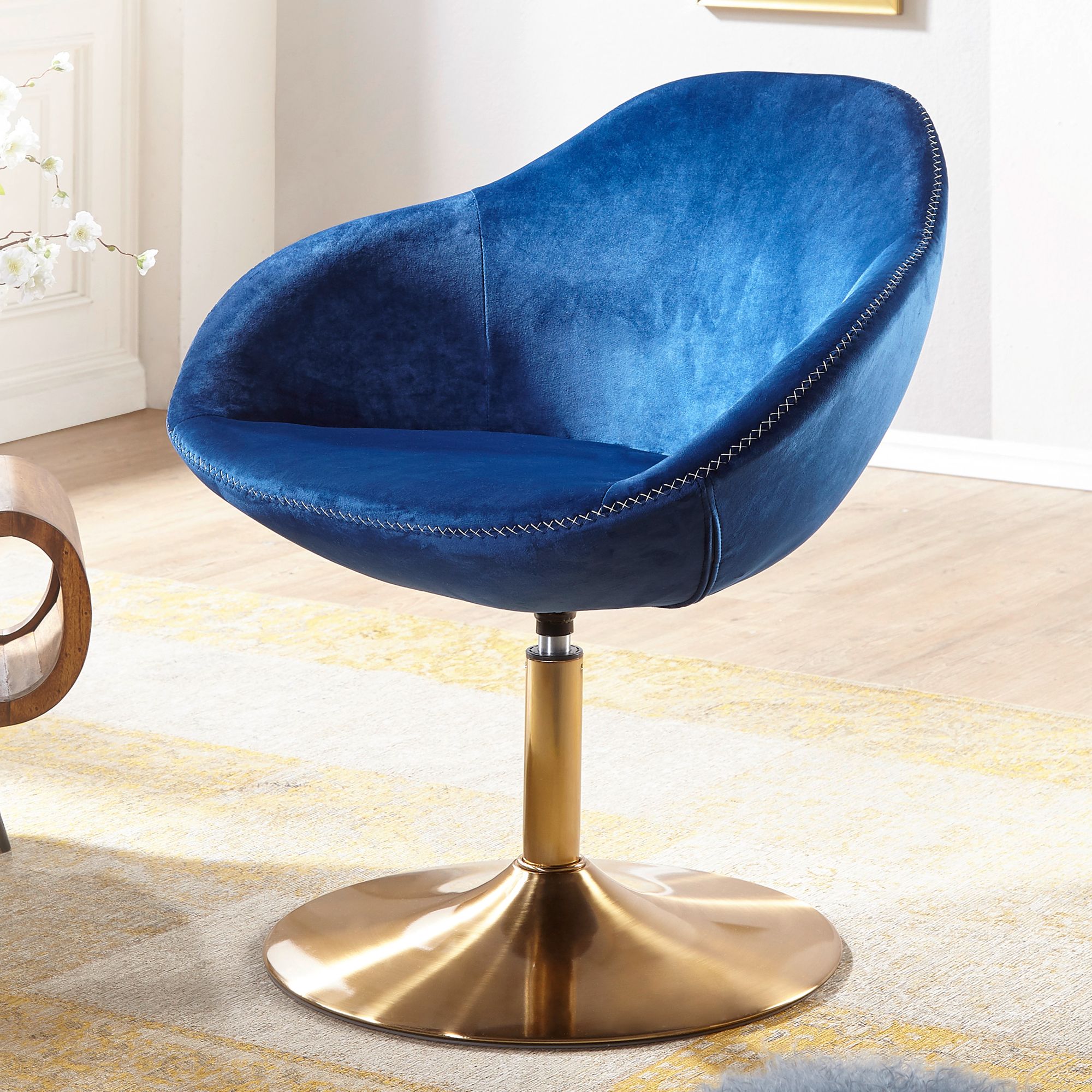 Chair sarin velluto blu / oro 70x79x70 cm sedia girevole design