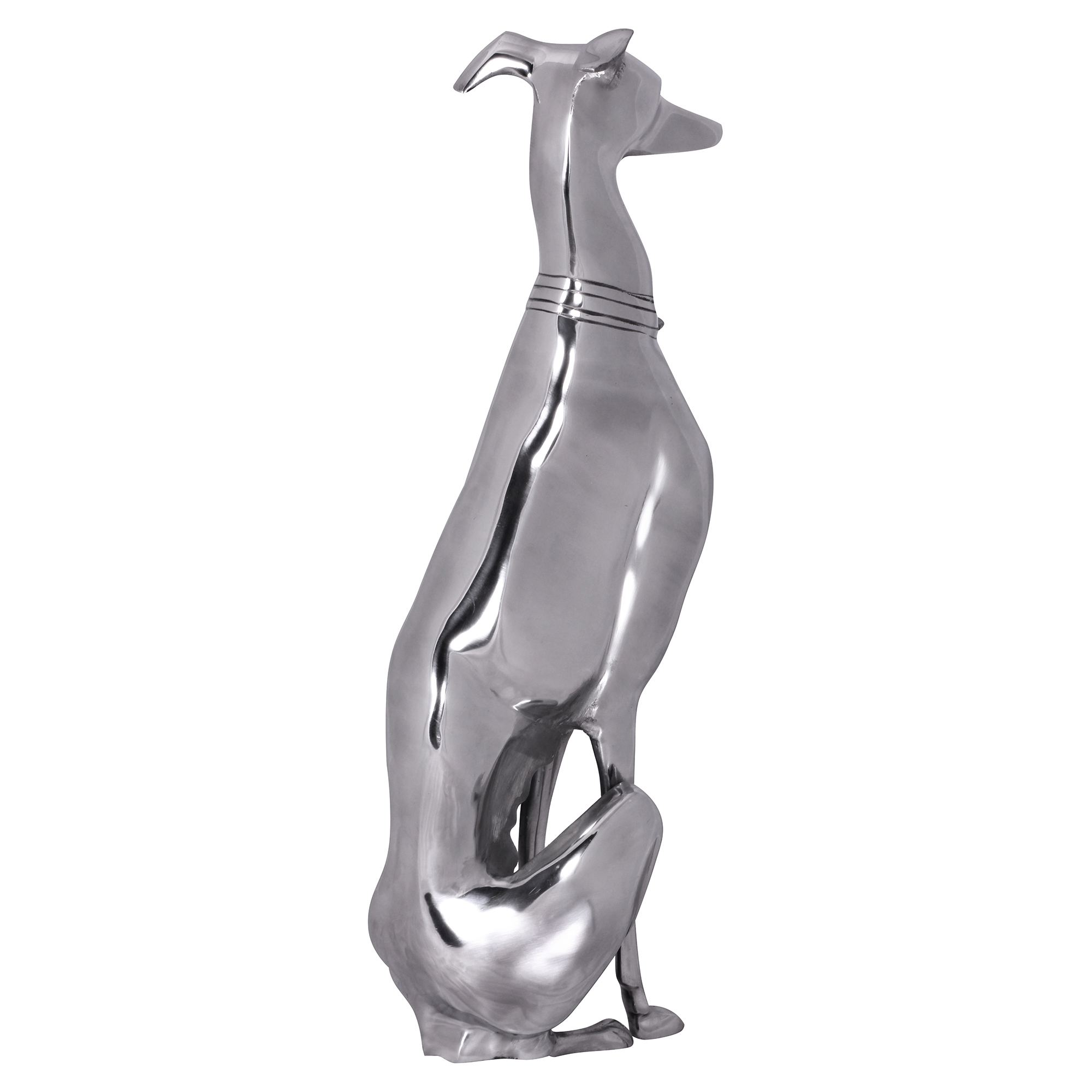 Decorazione design cane realizzato in alluminio argento levriero scultura cane statua