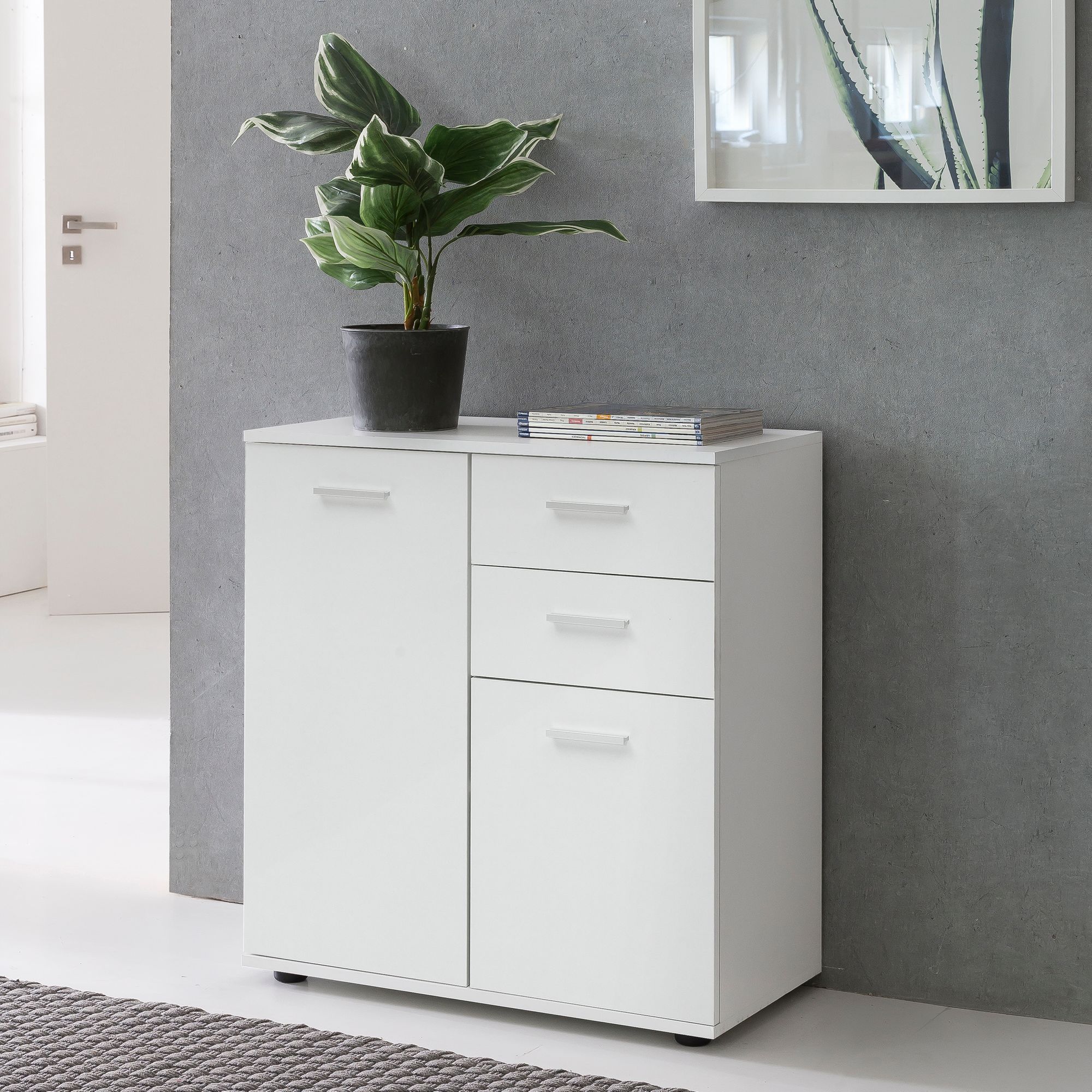 Comò svenja 71x78x35cm con ante e cassetti mobile in legno bianco