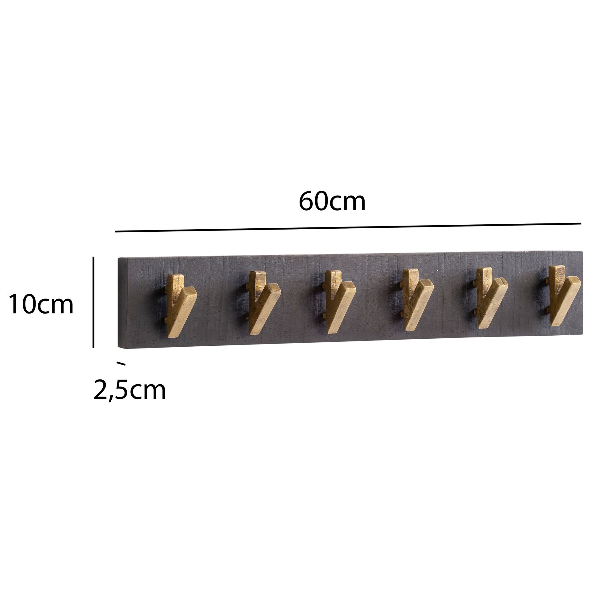 Appendiabiti da parete legno massello di acacia e metallo 60x10x8 cm