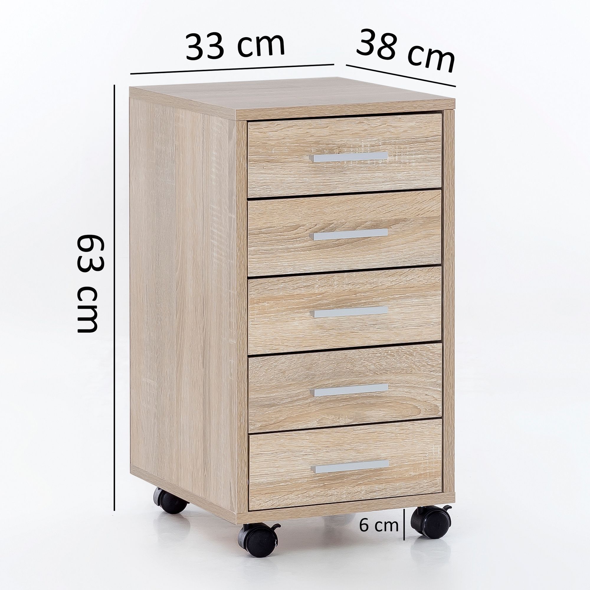 Rotolo lisa sonoma 33 x 63 x 38 cm scrivania in legno con cassettiera armadio ufficio con 5 cassetti