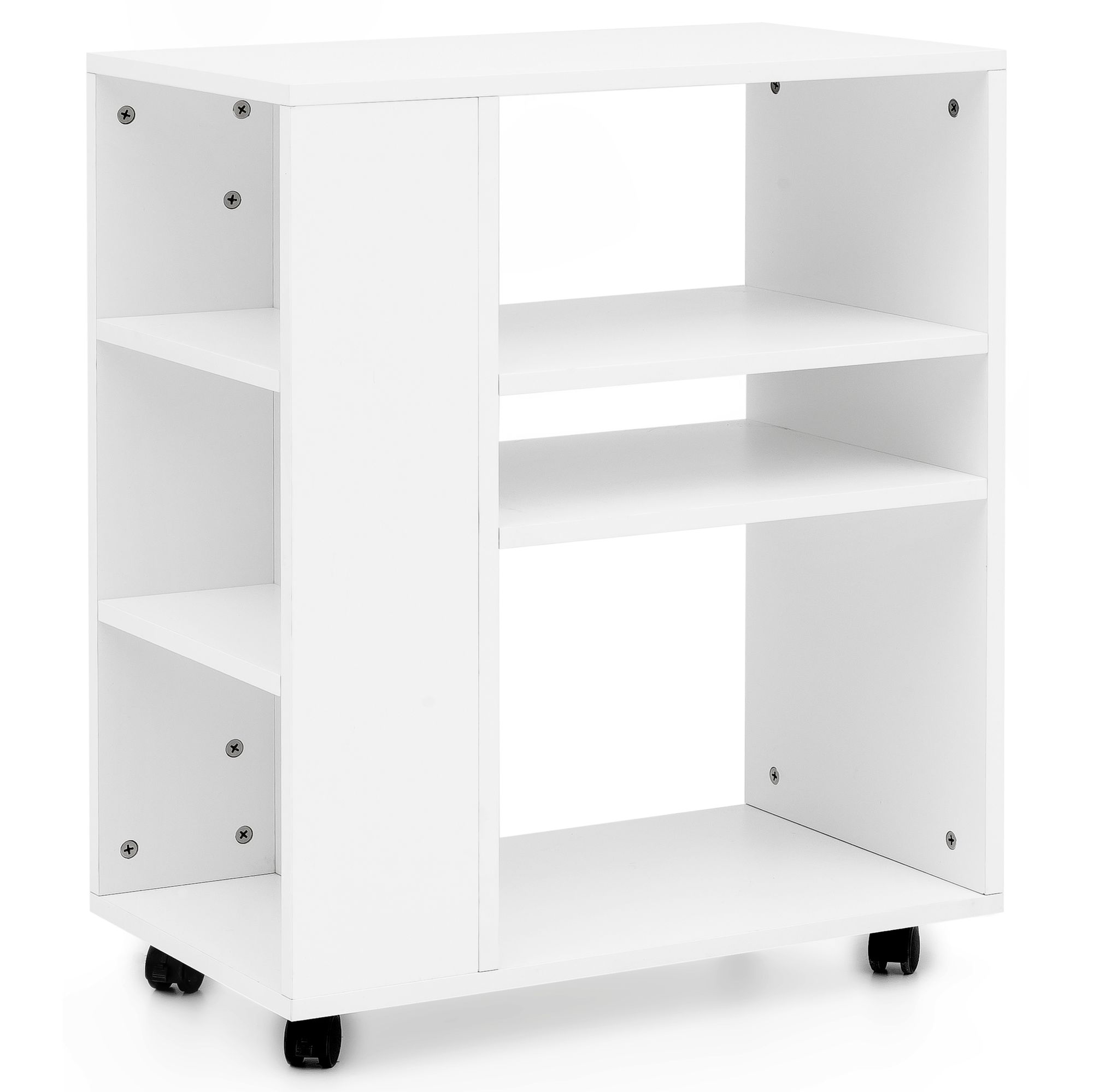 Scaffale  wl5.694 bianco 60 x 75 x 35 cm carrello con ruote in legno, scaffale da cucina stretto, carrello da tavolo per telefono moderno, scaffale per libri contenitore stretto alto