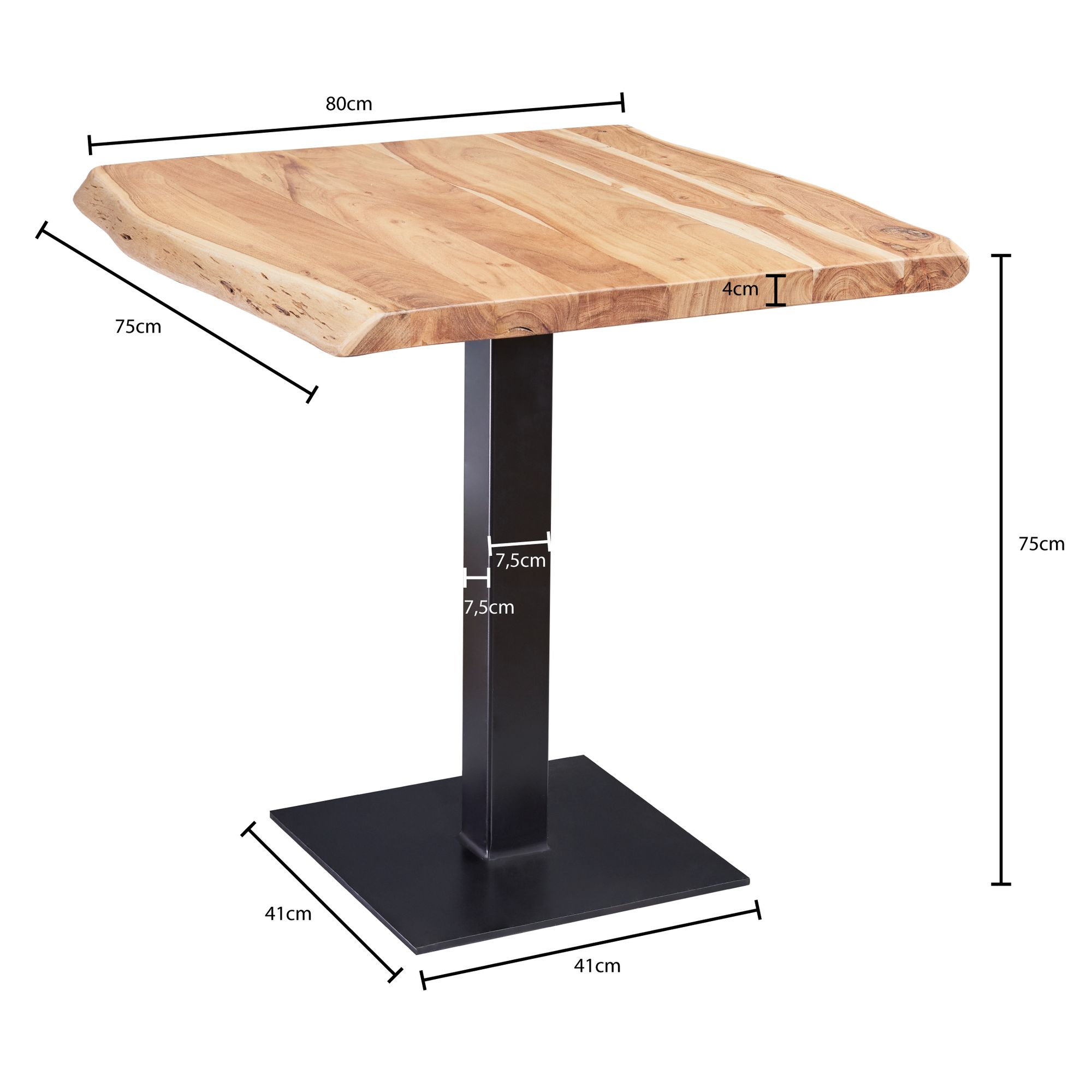 Da pranzo  bordo albero 80 x 75 x 75 cm tavolo da pranzo in legno massello di acacia