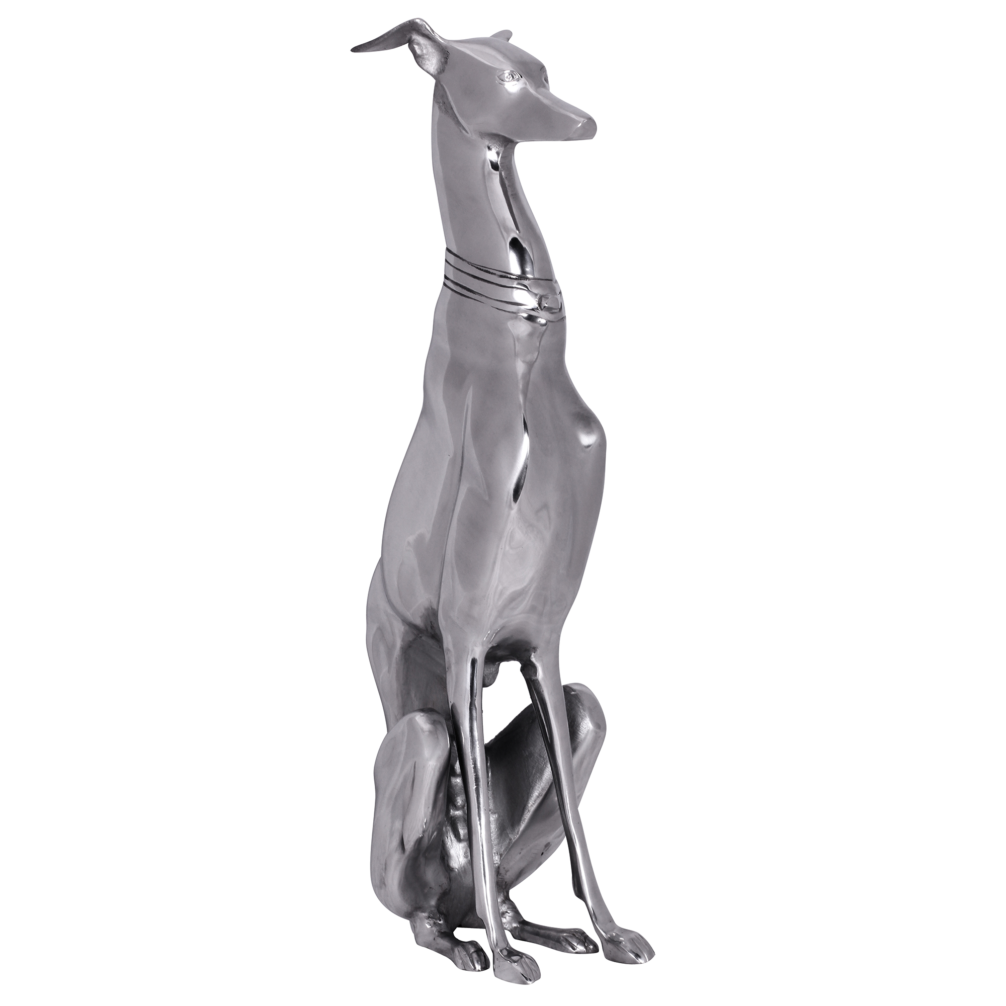 Decorazione design cane realizzato in alluminio argento levriero scultura cane statua