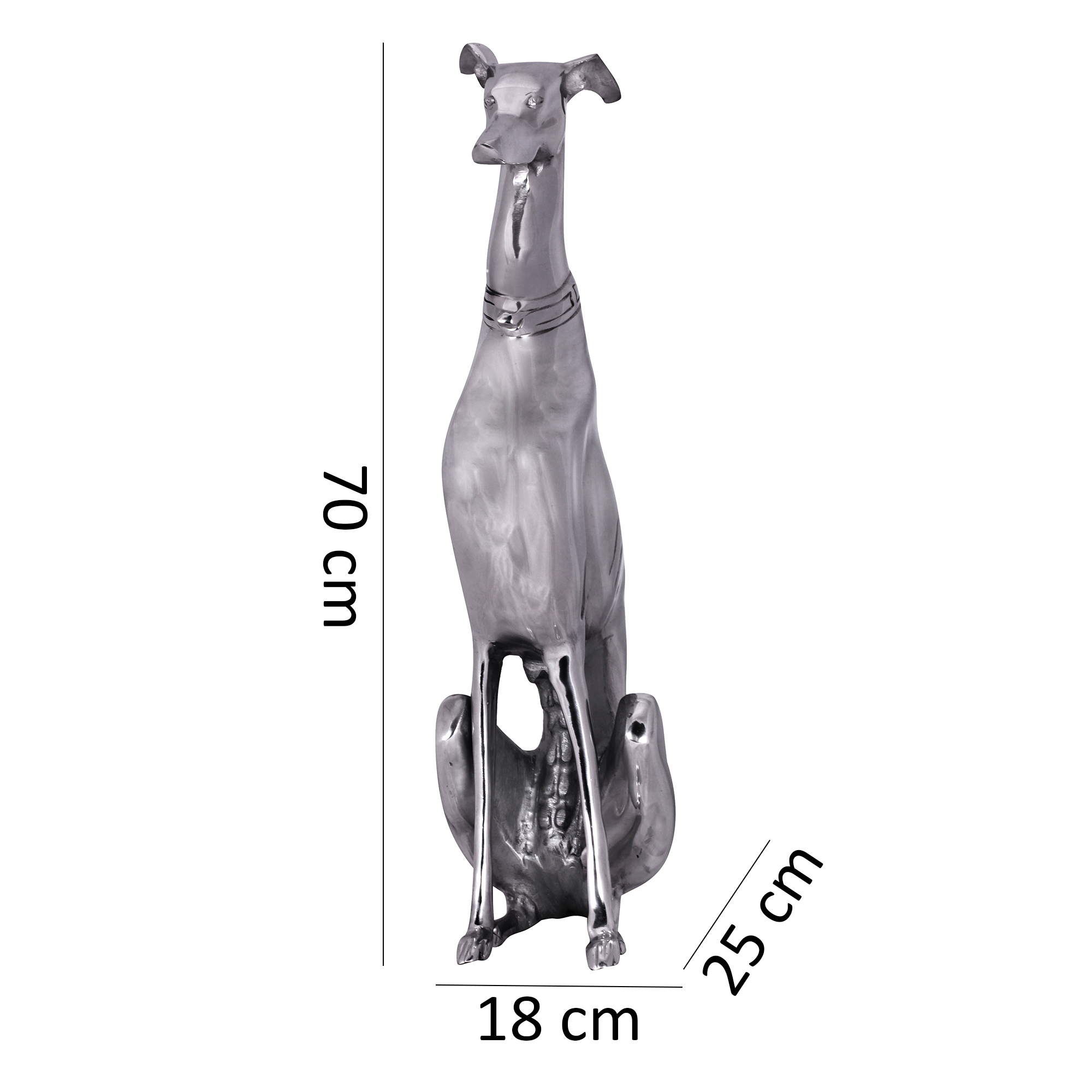 Decorazione design cane realizzato in alluminio argento levriero scultura cane statua