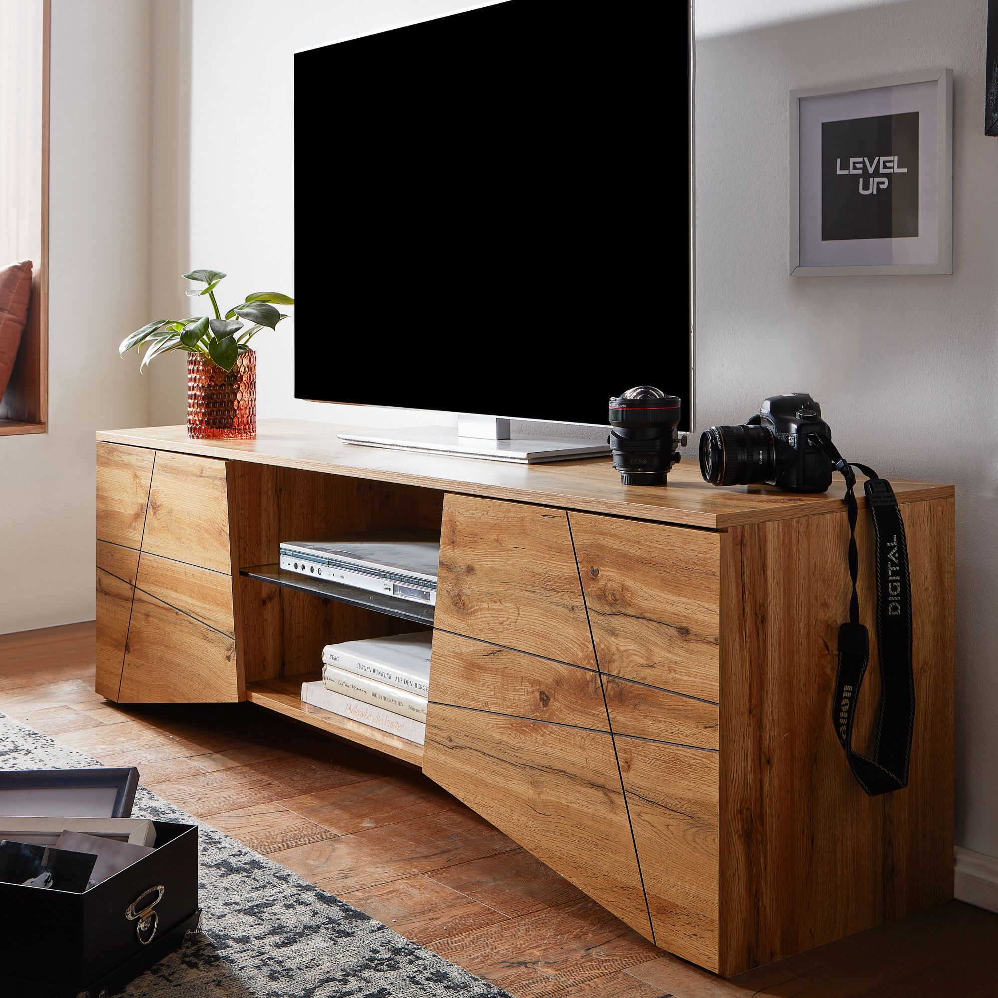 Credenza in legno rovere decoro 160x50x40 cm comò tv a due ante