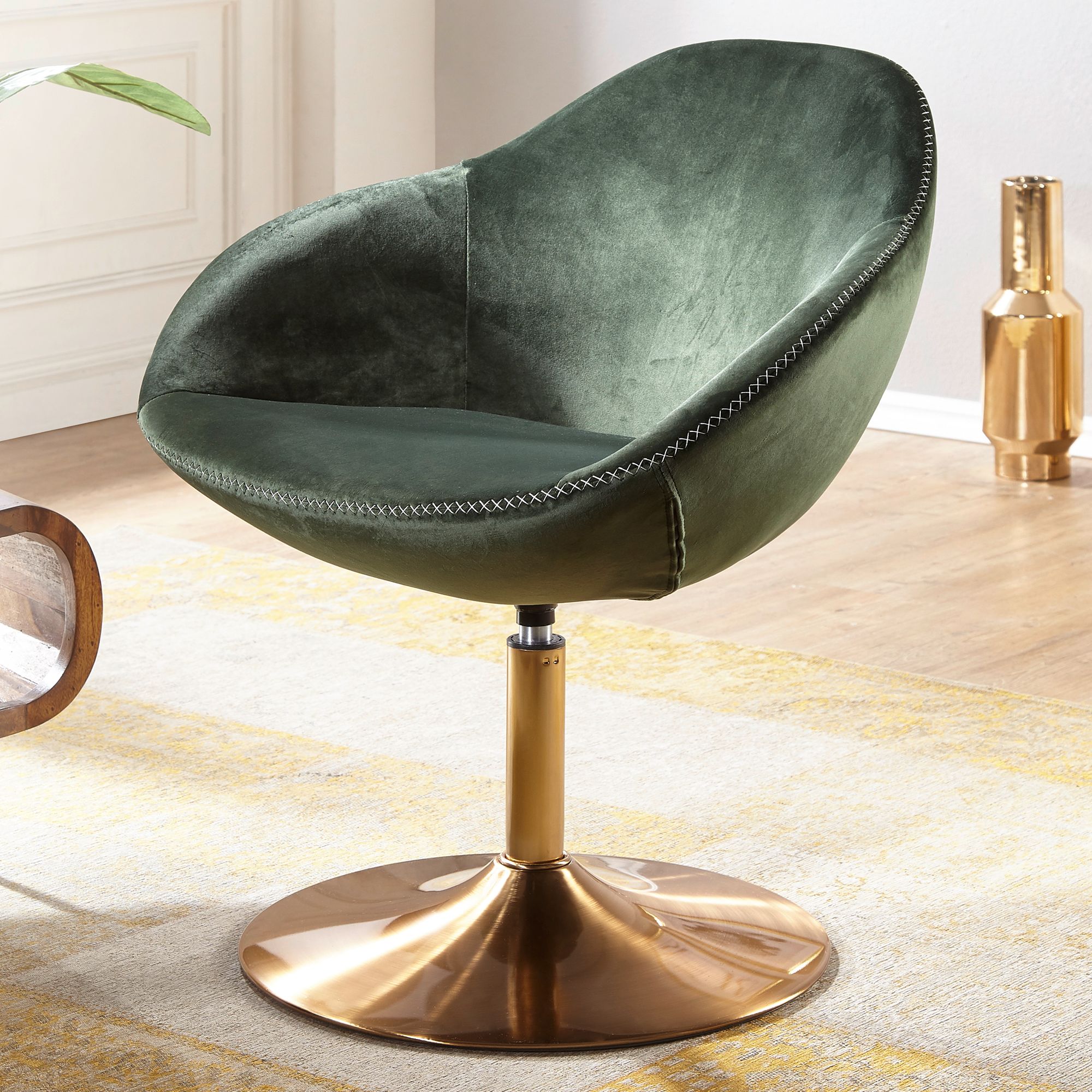 Chair sarin velluto verde / oro 70x79x70 cm sedia girevole design