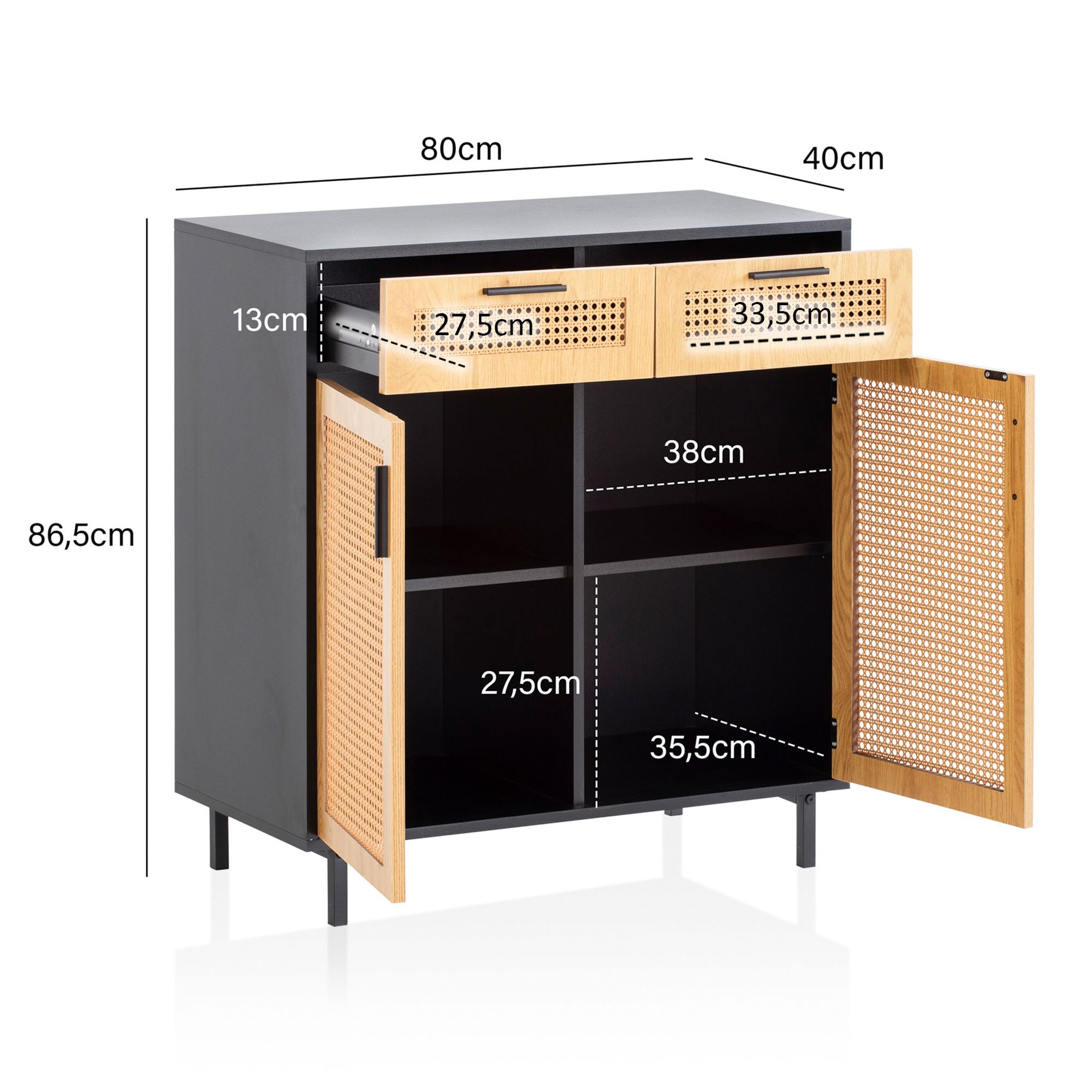 Cassettiera ingresso moderna con vimini viennese 80x86,5x40 cm credenza