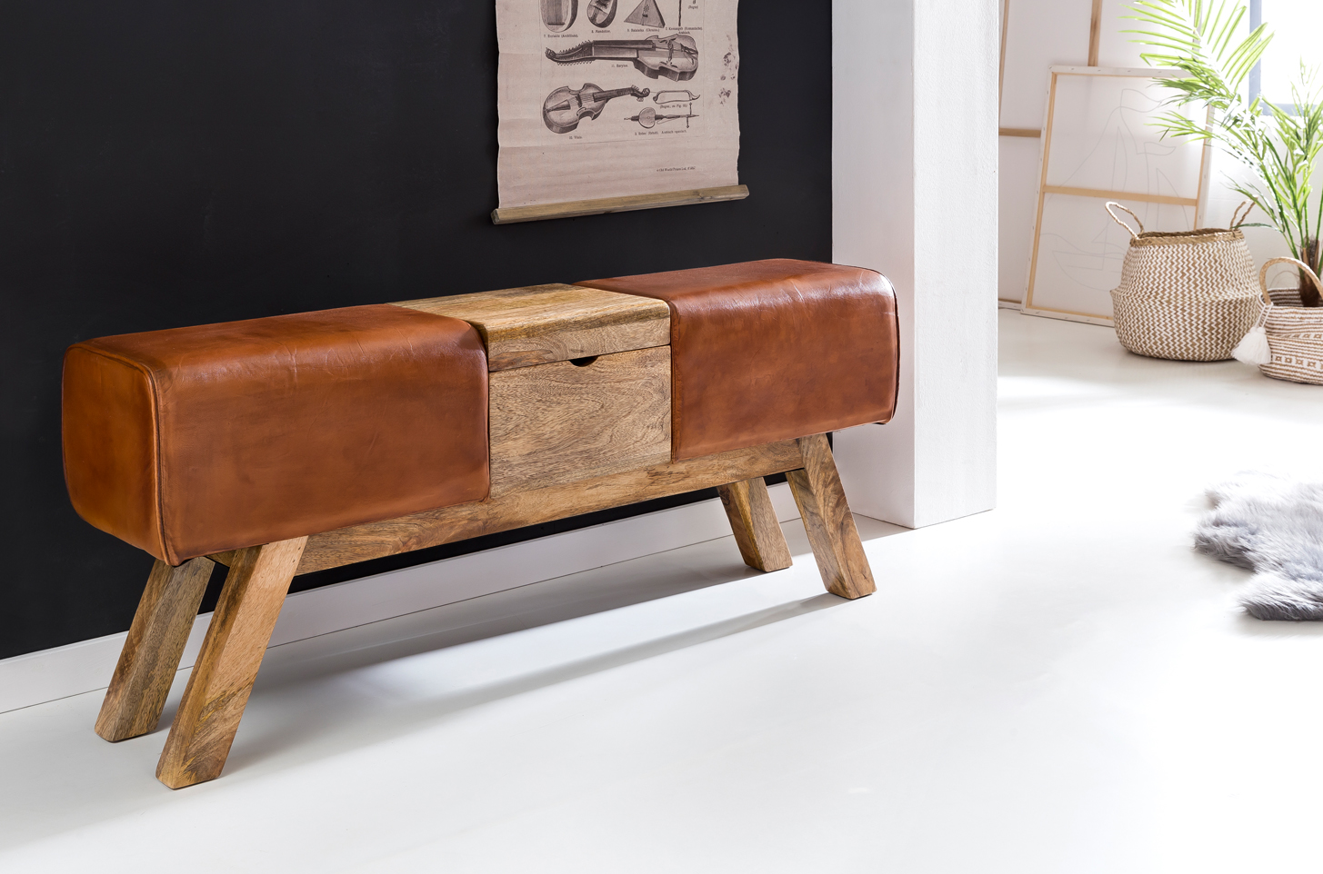 Design accendere bock bench vano bagagli brown 120 x 29 x 53 cm