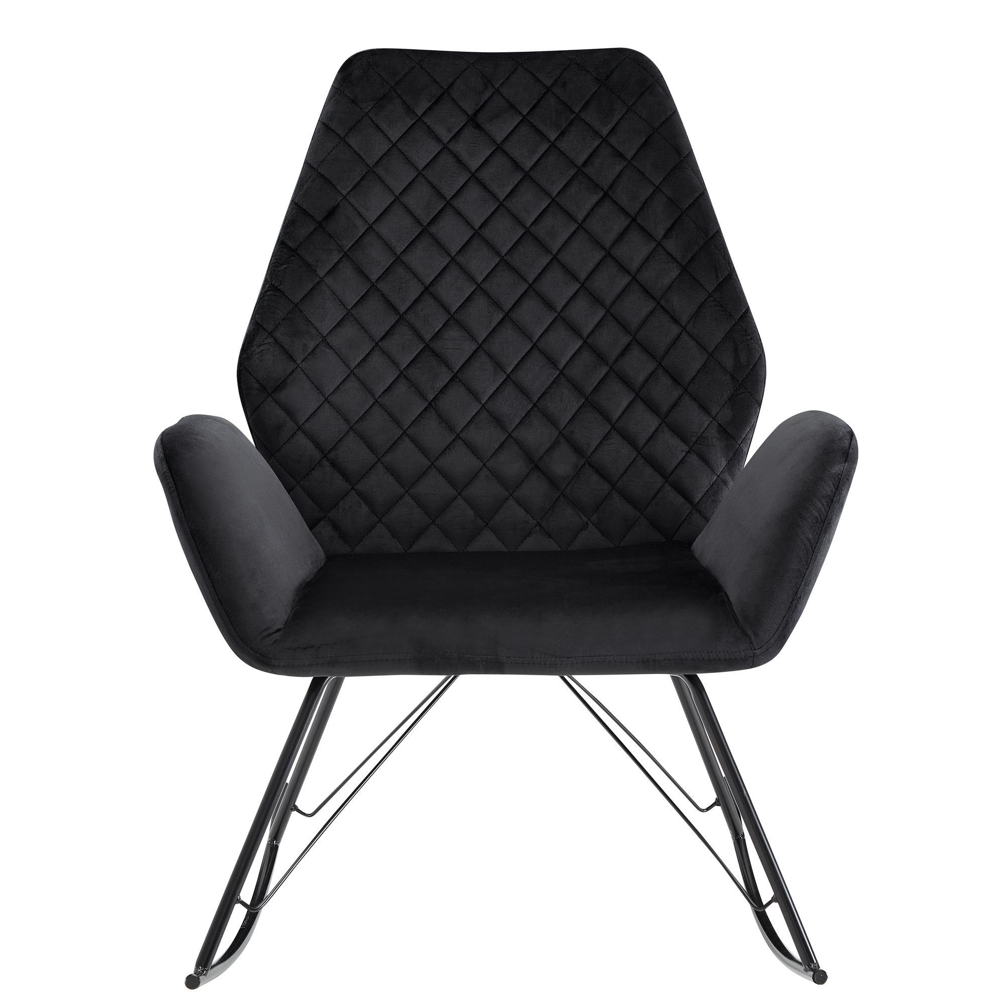 Sedia a dondolo nero velluto / metallo moderna sedia rilassante 73x94x84 cm