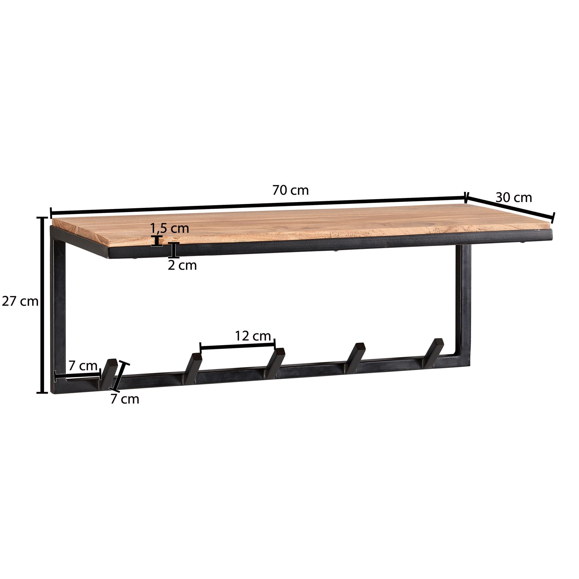 Appendiabiti di design legno massello di acacia / metallo 70x27x30 cm