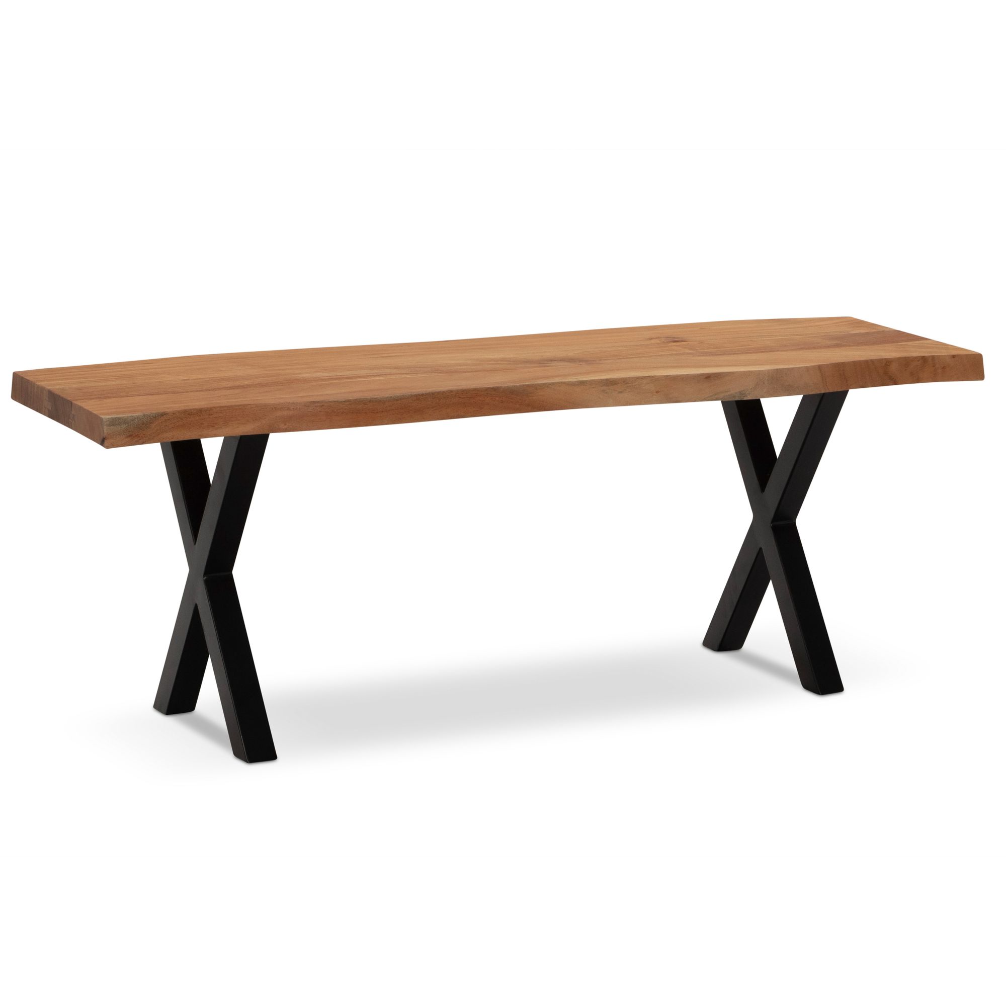 Panca guardaroba 120x40x45,5 cm legno massello di acacia / metallo con bordo albero, panca da ingresso panca in legno massiccio senza schienale, panca da ingresso moderna zona ingresso piccola gambe a x nero