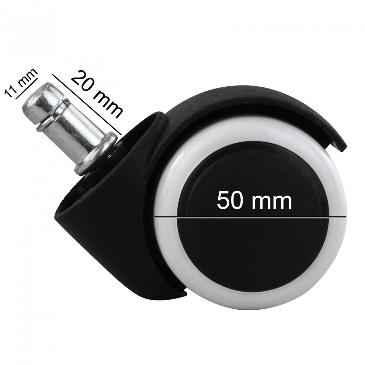 Ruote per sedia da ufficio nero e bianco ø 50 mm perno in metallo 11 mm