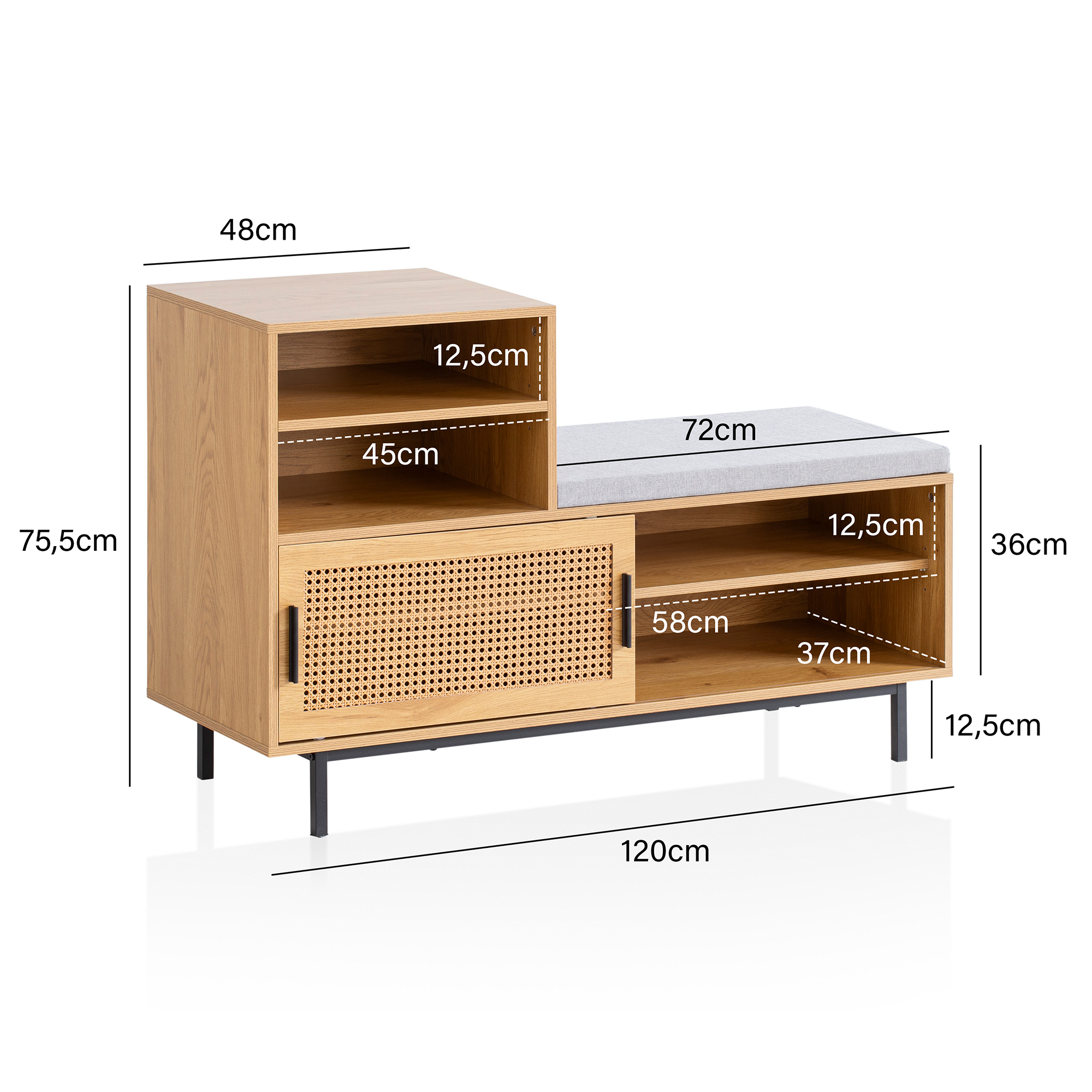 Panchina per scarpe con seduta 120x75,5x40 cm scarpiera salvaspazio slim, portascarpe ingresso, panca del corridoio moderna con porta