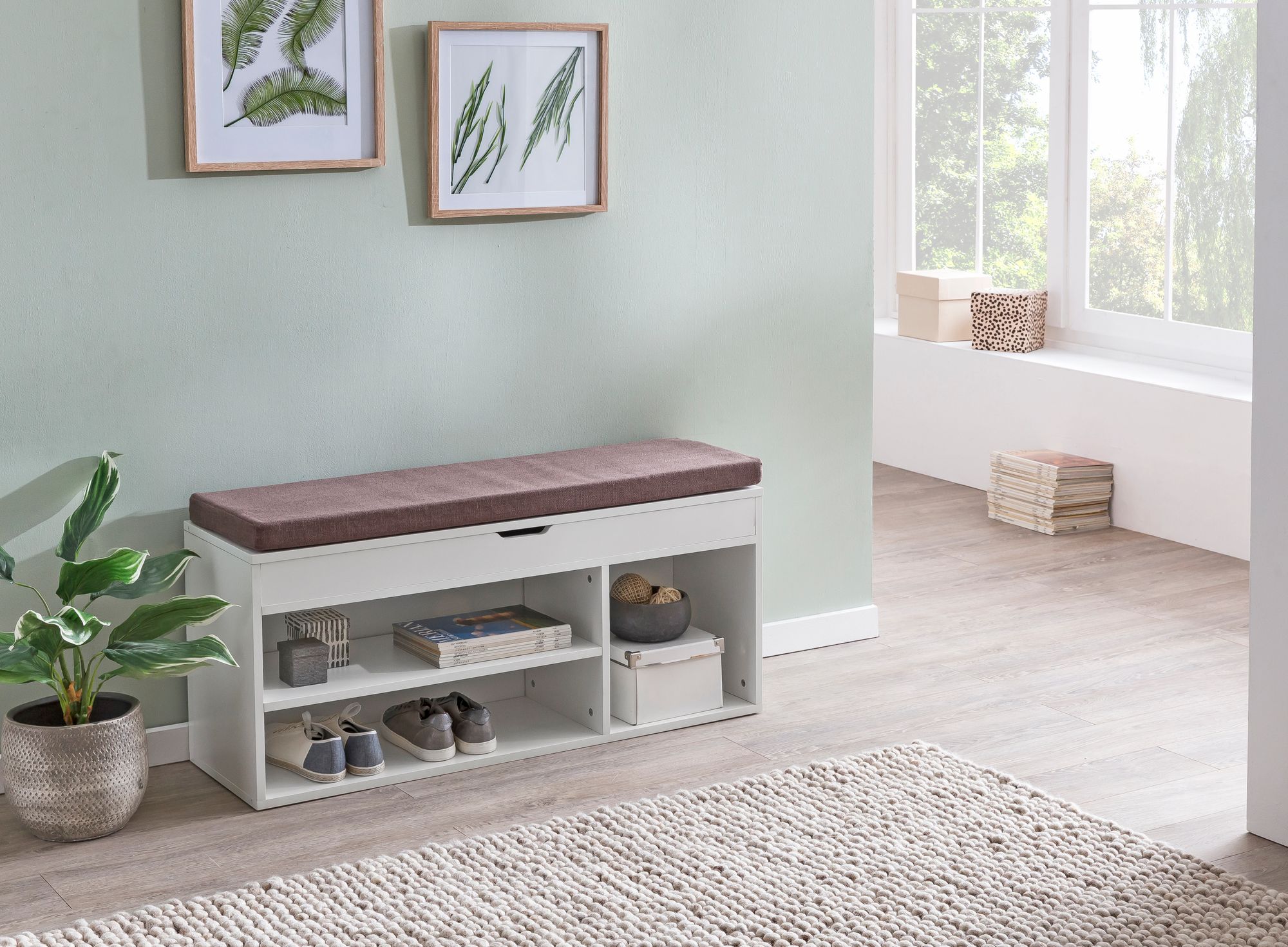 Bench wl5.345 con seduta armadio panchina in legno 104x51x32 cm bianco