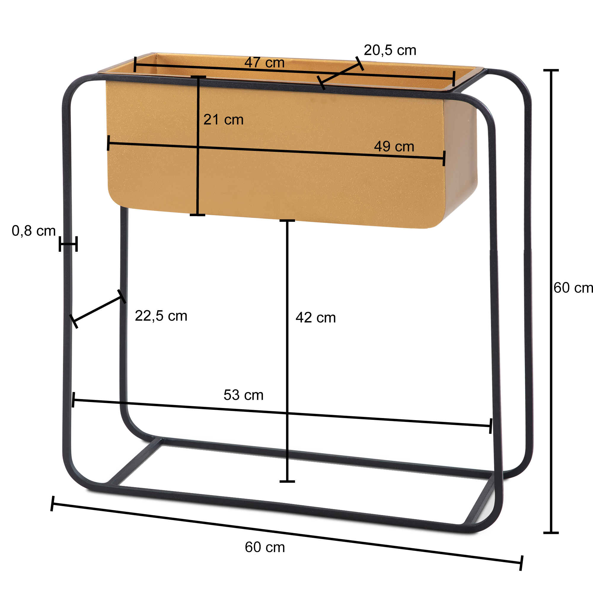 Fioriera in metallo 60x60x24 cm vaso per piante oro / nero con cornice