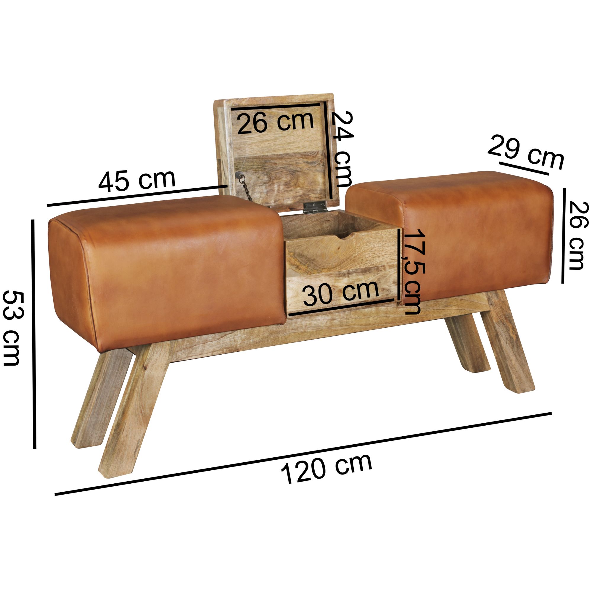 Design accendere bock bench vano bagagli brown 120 x 29 x 53 cm