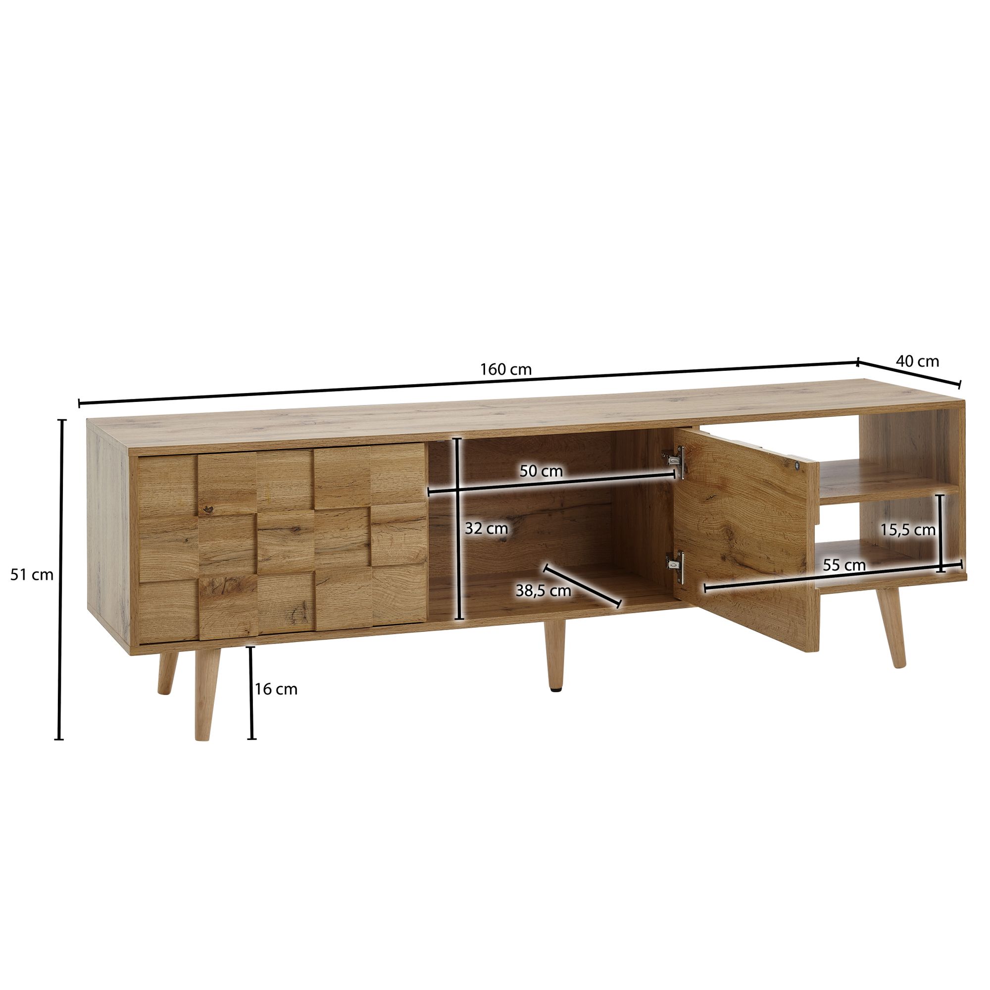 Credenza in legno rovere decoro 160x51x40 cm comò tv a due ante