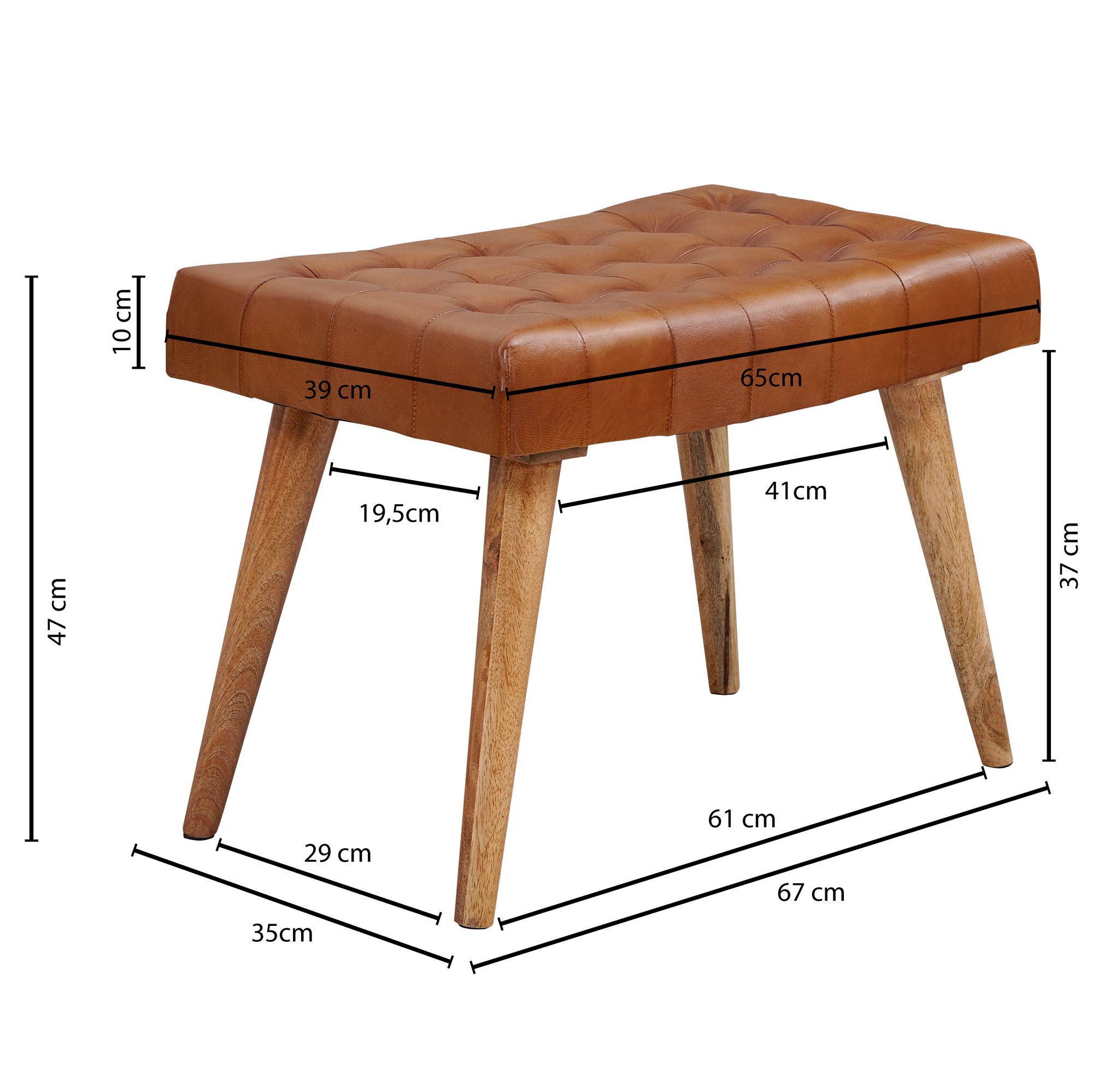 Sgabello 67x47x39 cm mango solidwood / cuoio reale disegno chesterfield