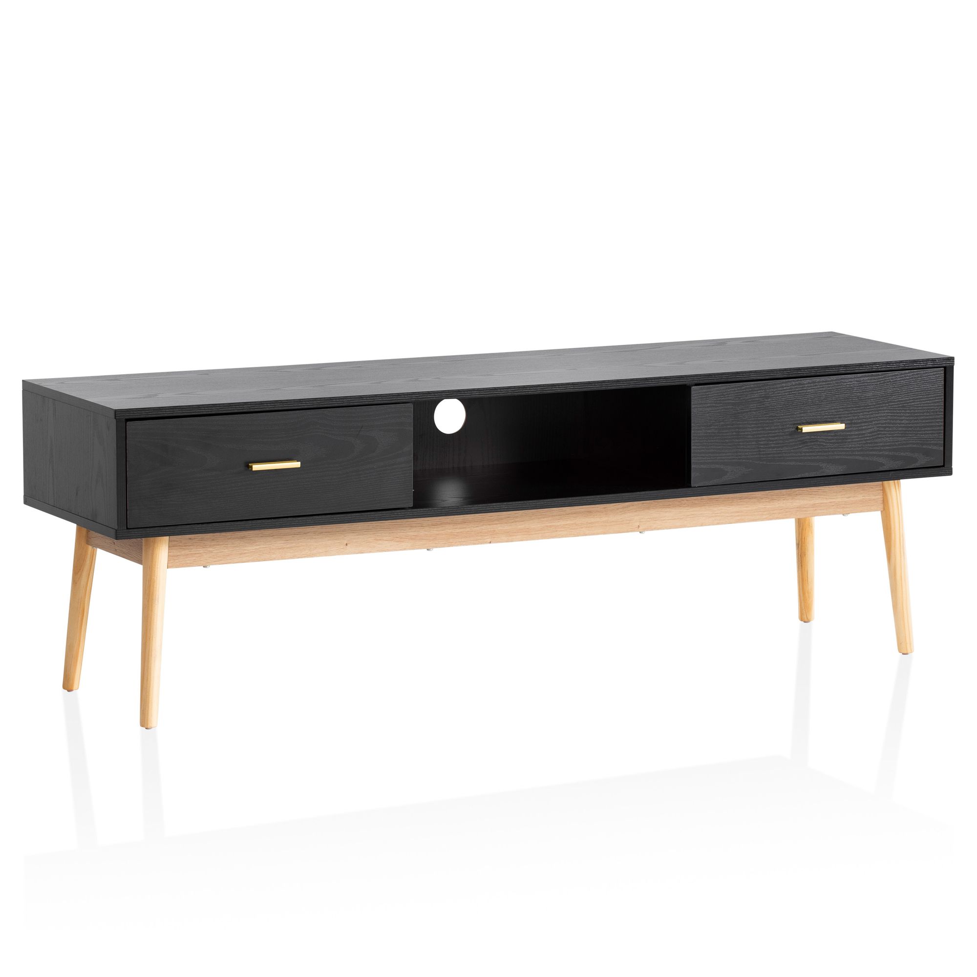 Credenza nera con decoro in rovere 150x50x40 cm mobile tv moderno, mobile tv di design alto, tavolo tv mobile tv con cassetti e vano portaoggetti, mobile tv soggiorno