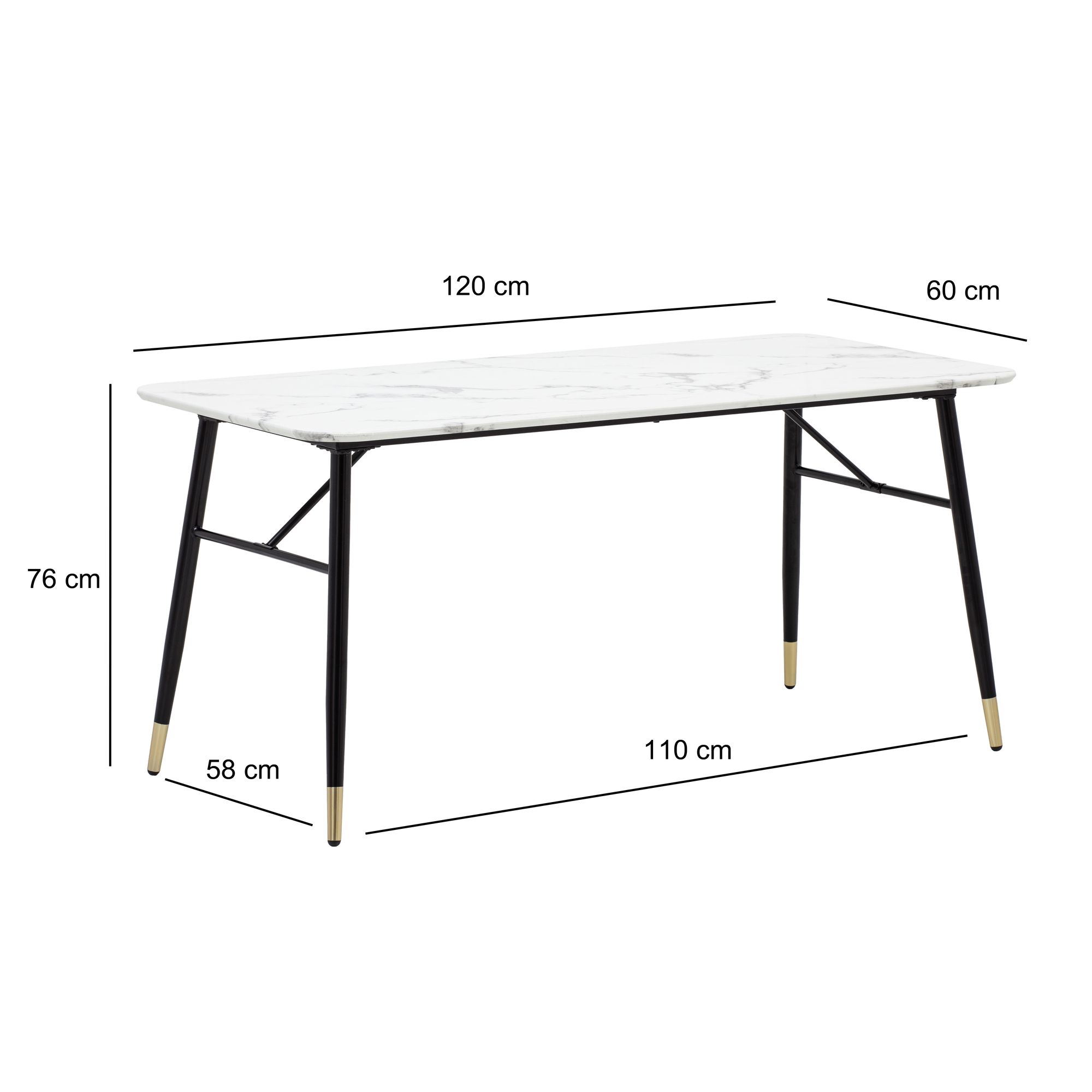 Tavolo da pranzo 120x60x76 cm tavolo da pranzo bianco in effetto marmo moderno, tavolo da cucina piccolo, tavolo da pranzo rettangolare, tavolo da sala da pranzo con gambe in metallo