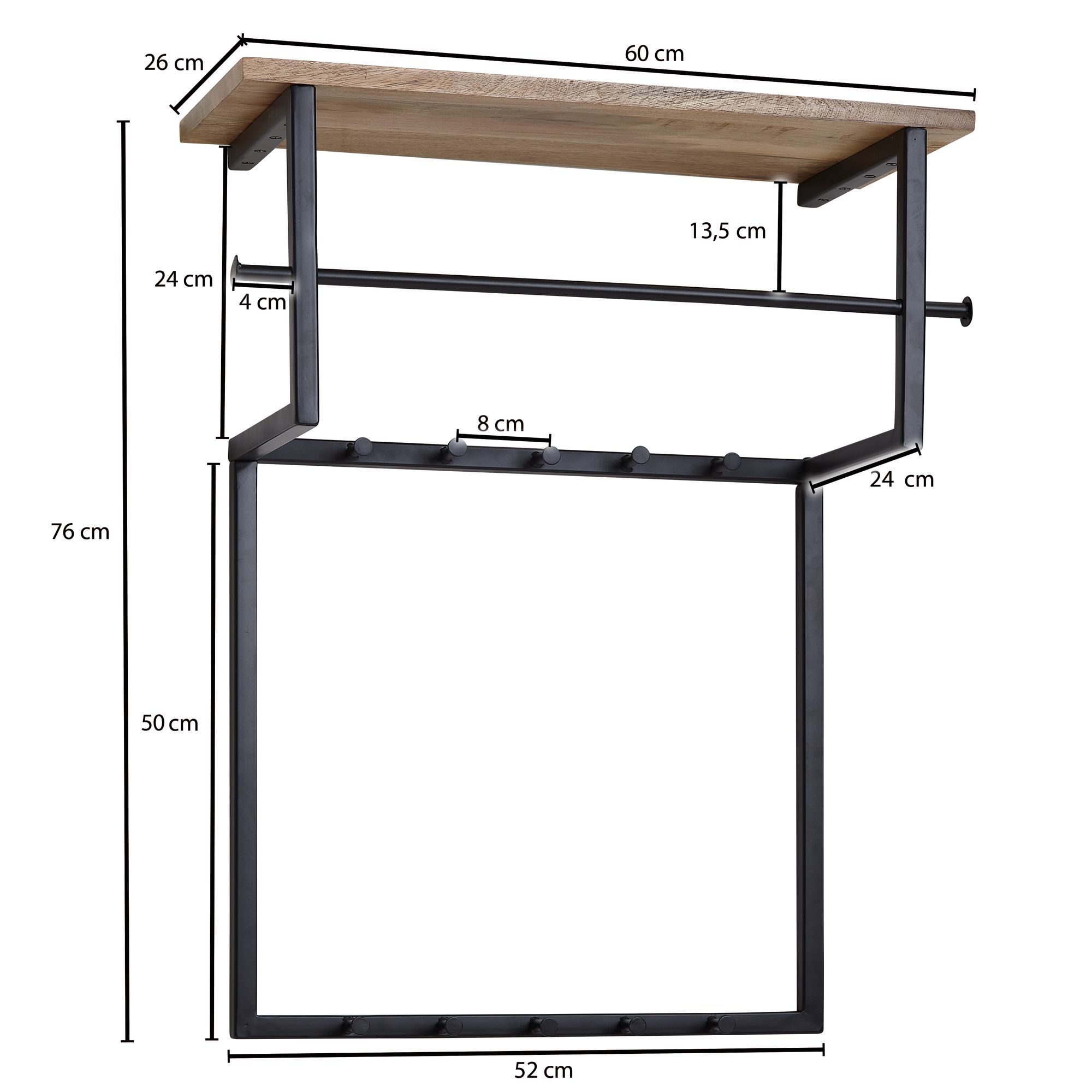 Armadio da parete design mango legno massello metallo 60x76x26 cm