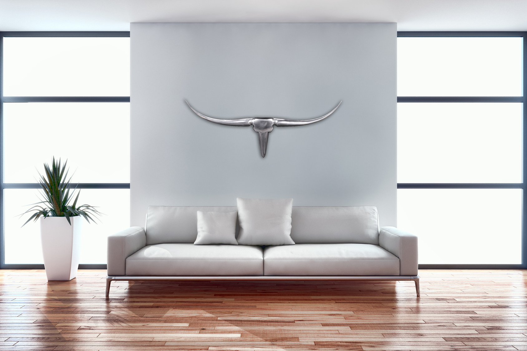 Deco antler bull m wl1.245 argento 100 cm alluminio design corna