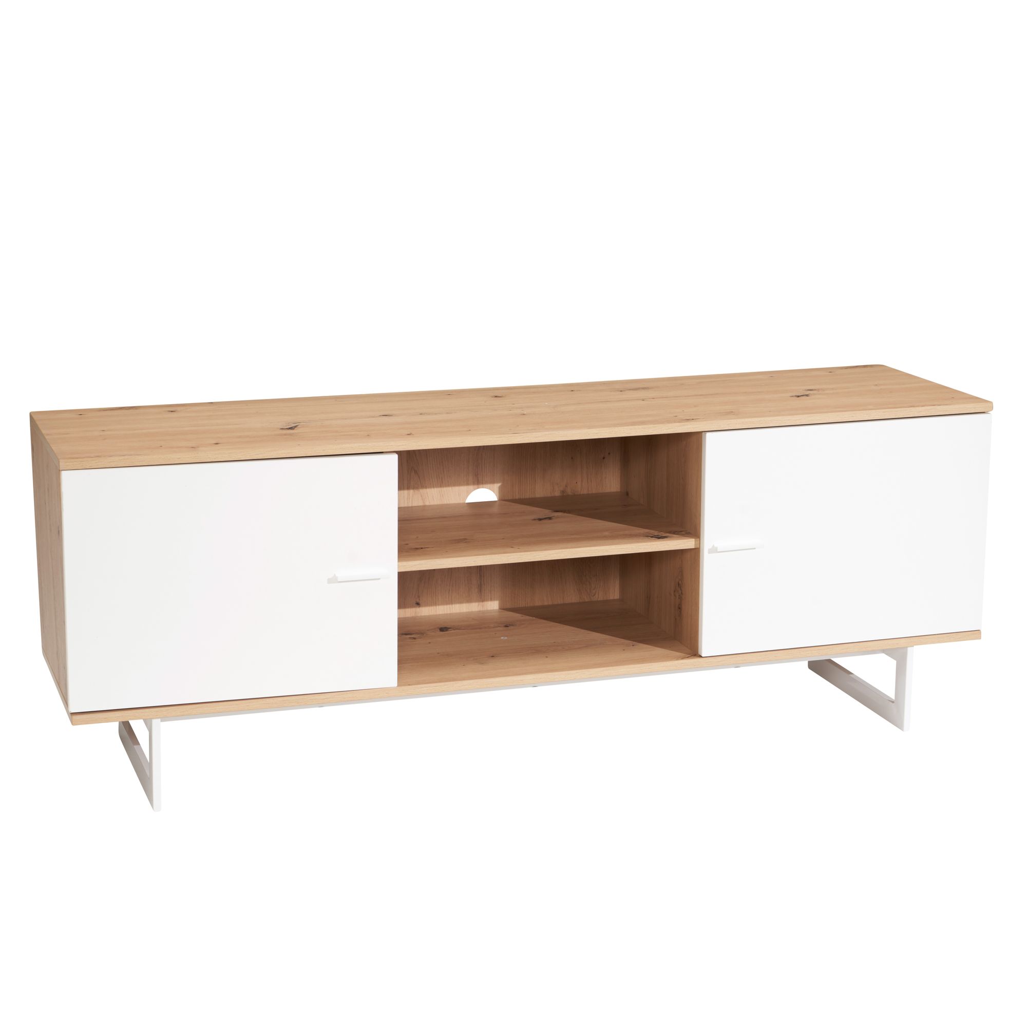 Credenza bassa in rovere bianco 150x55x40 cm mobile tv moderno, mobile tv di design alto, tavolo tv mobile tv con due ante, mobile tv soggiorno