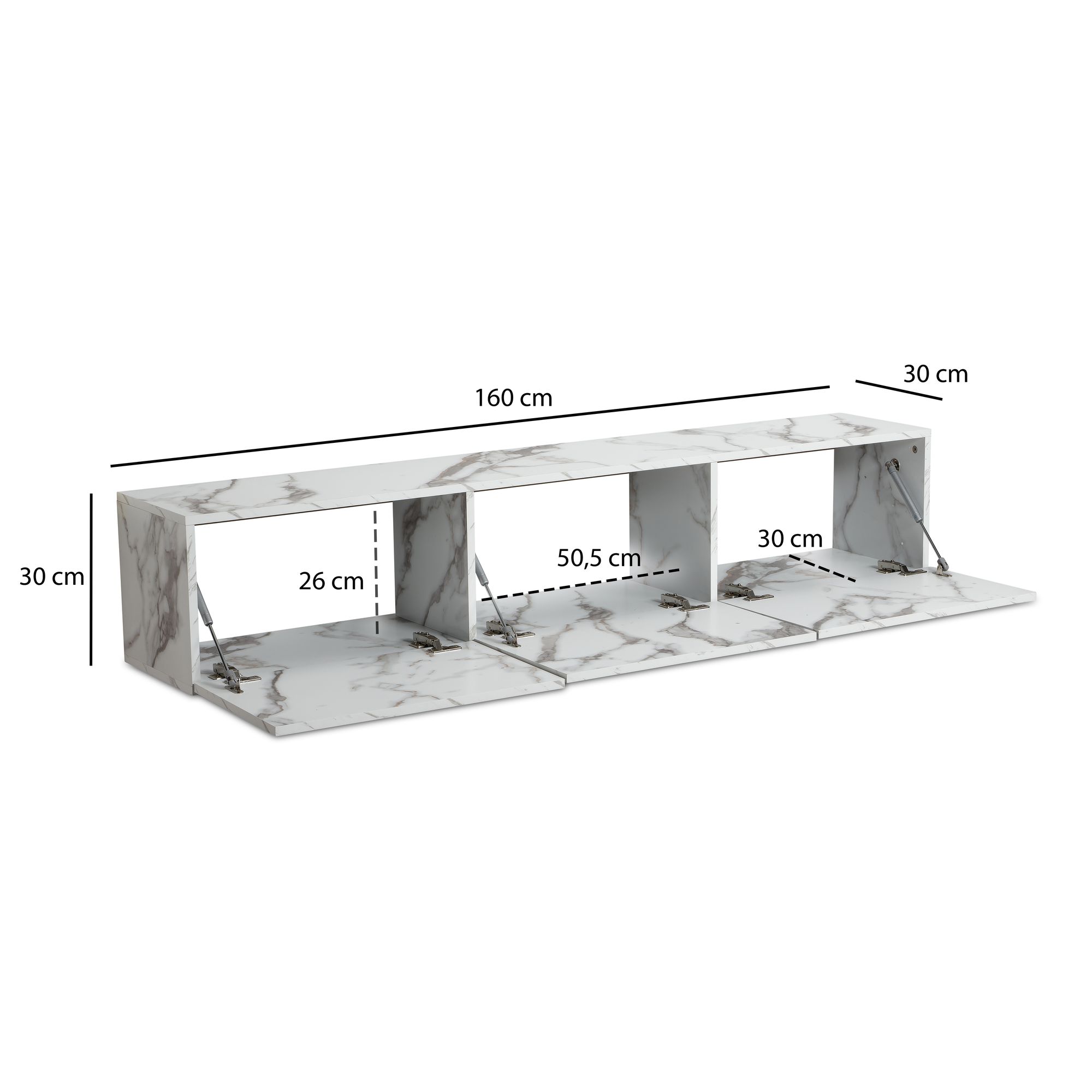 Mobile tv pensile basso effetto marmo bianco 160x30x30 cm, tavolo tv design con ante pieghevoli moderno, mobile tv da parete, cassettiera tv cassettiera tv da appendere