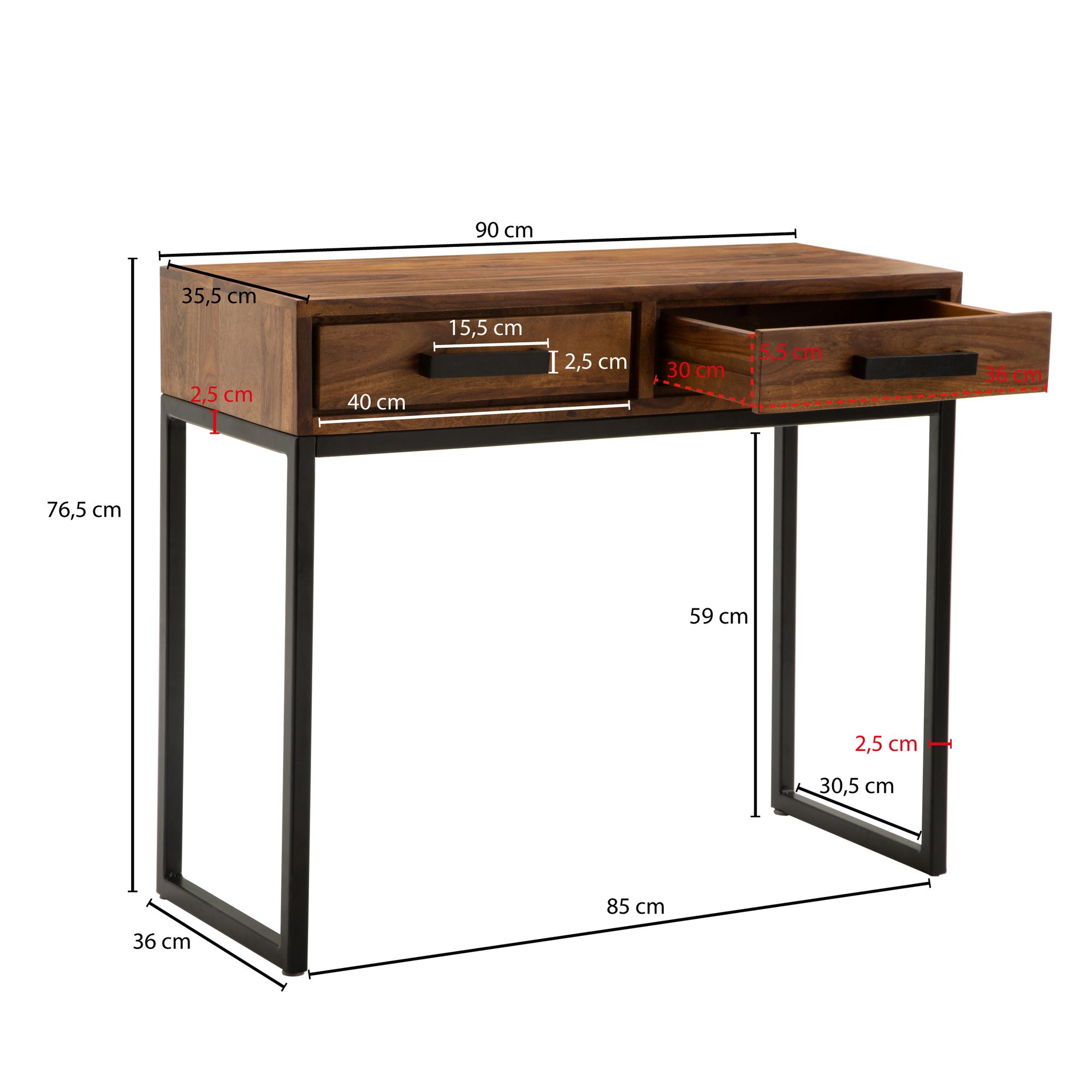 Console  sheesham legno massiccio / metallo 90x76x36 cm tavolo sala