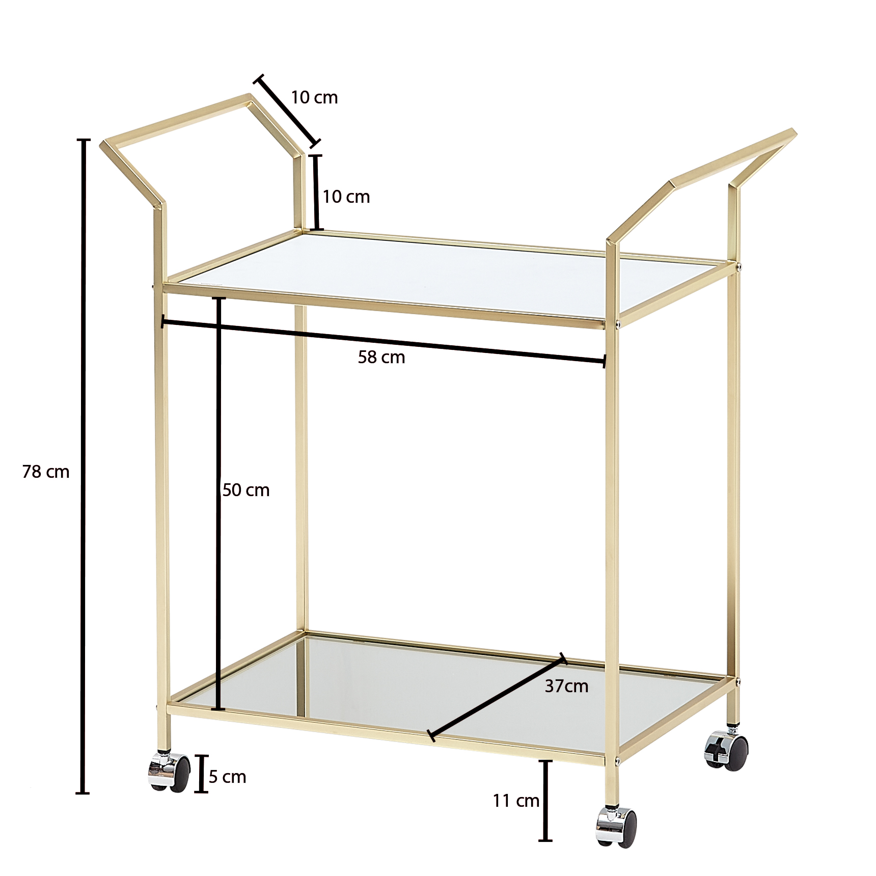 Design carrello portavivande oro 73x78x37 cm carrello da cucina vetro / metallo