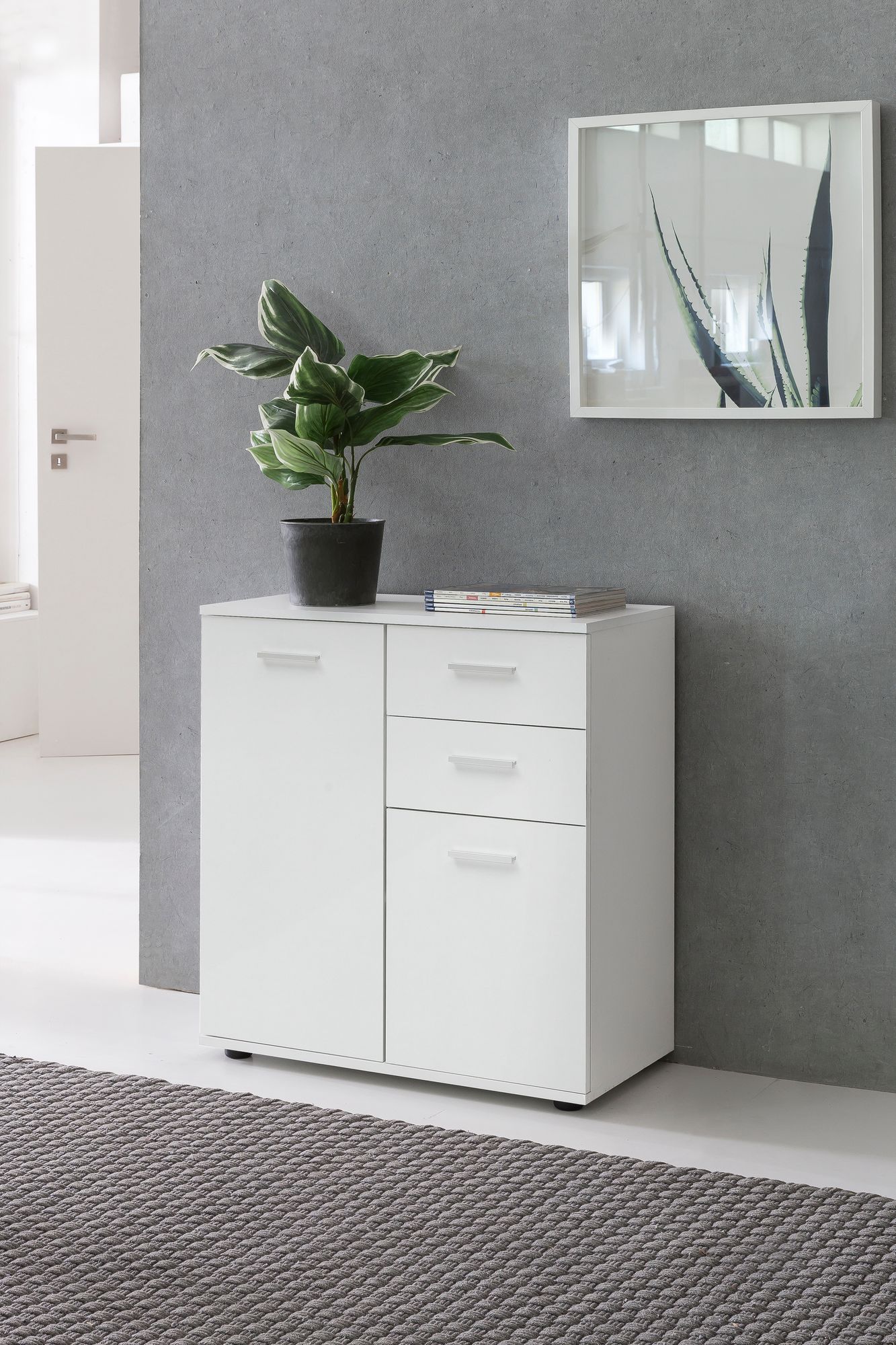 Comò svenja 71x78x35cm con ante e cassetti mobile in legno bianco