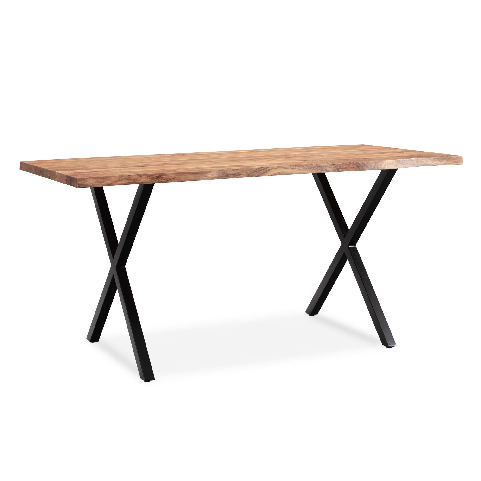 Tavolo da pranzo 120x60x76 cm tavolo da pranzo in legno massello di acacia / metallo bordo albero, tavolo da cucina massiccio con gambe a x in nero, tavolo da pranzo in legno tavolo da pranzo rettangolare