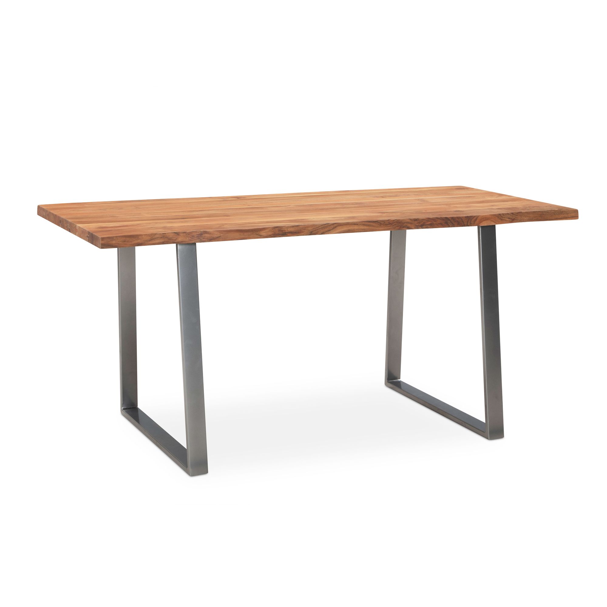 Tavolo da pranzo 120x60x76 cm tavolo da pranzo in legno massello di acacia / metallo bordo albero, tavolo da cucina massiccio con gambe trapezoidali cromate, tavolo in legno tavolo da pranzo sala da pranzo rettangolare