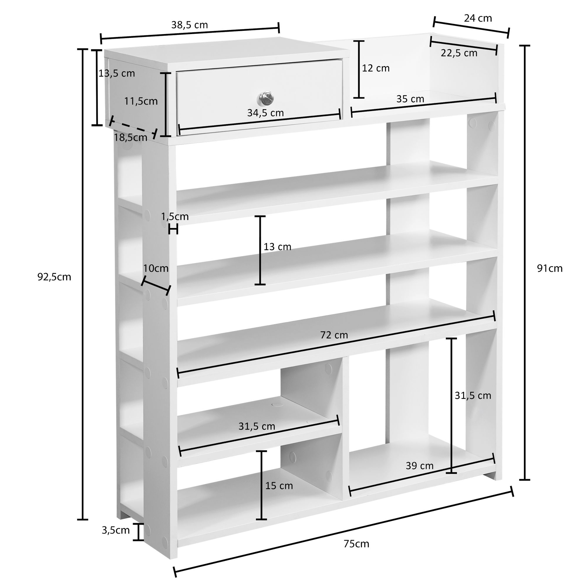 Design  75 x 92,5 x 24 cm mensola per sala bianca