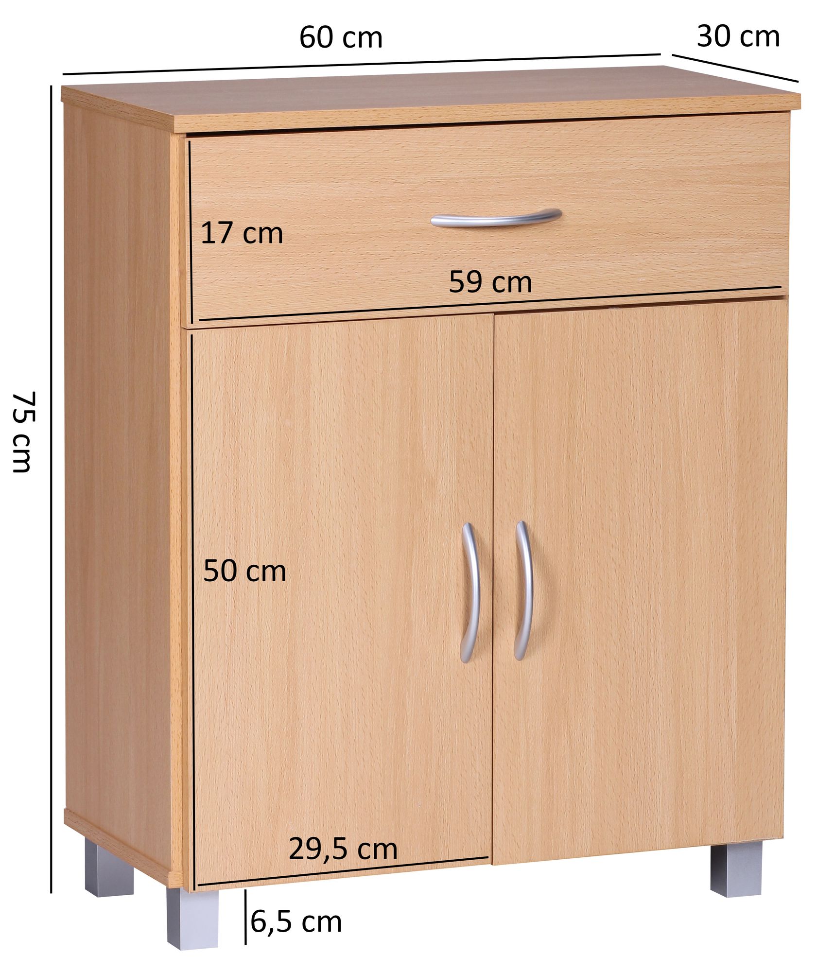 Credenza lena faggio con 1 cassetto e 2 porte 60 x 75 x 30 cm